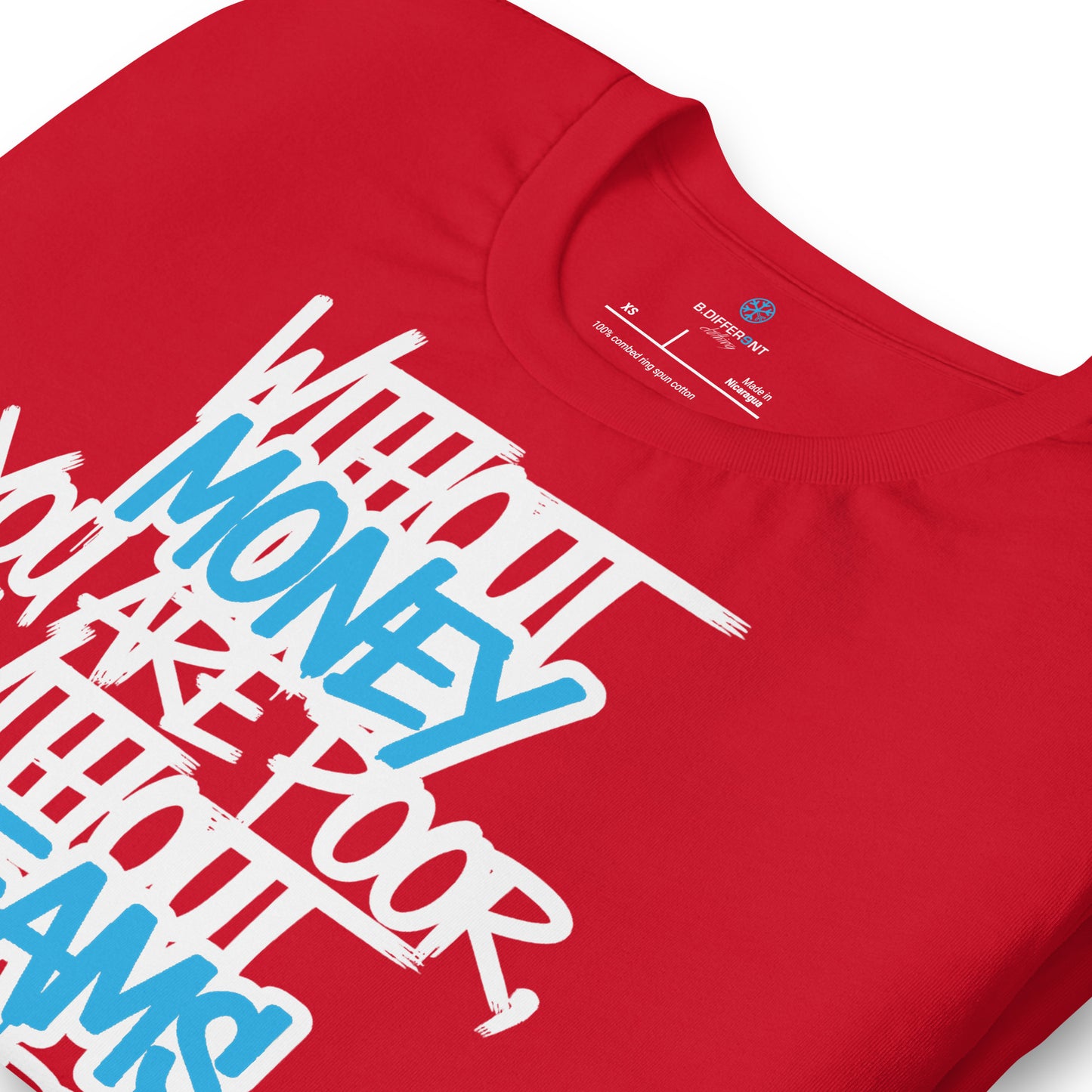 Red-Without Dreams You Are Nothing Graffiti Tee from B.Different Clothing, detail, graffiti-inspired streetwear t-shirt