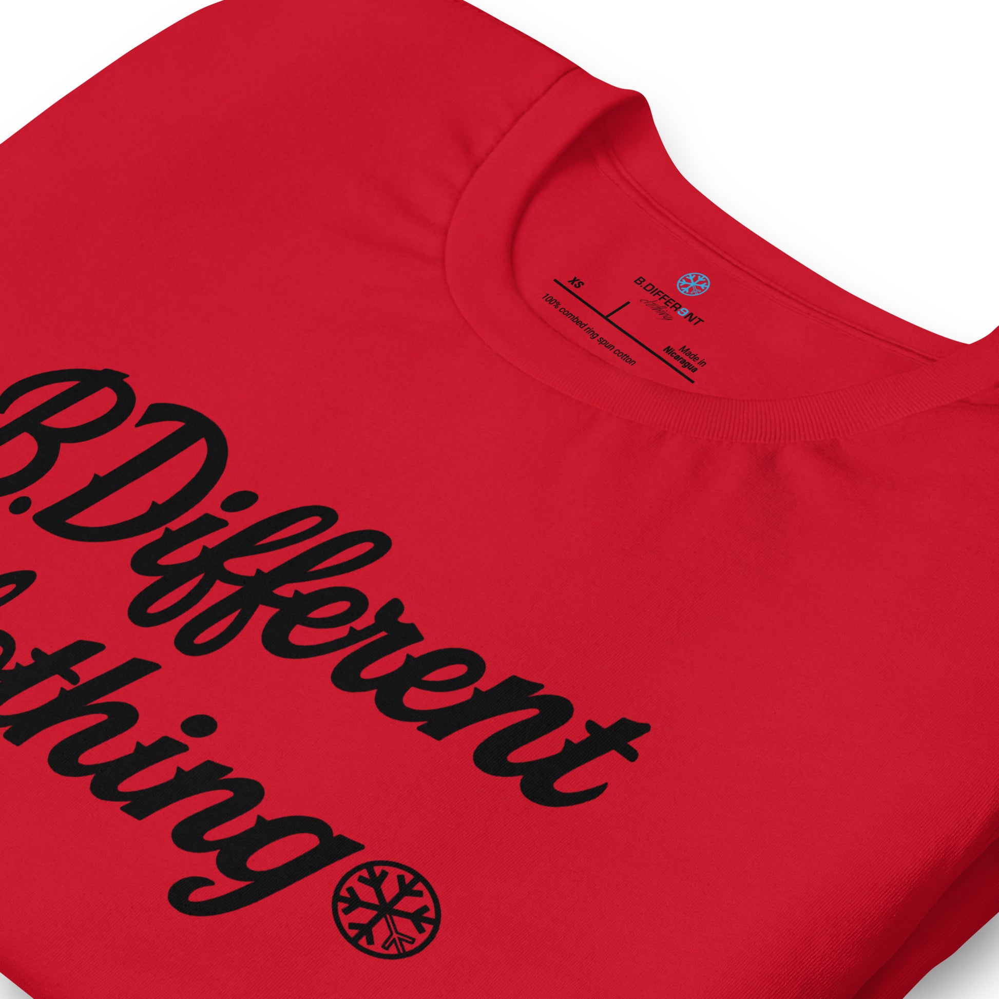 Red-The League Tee from B.Different Clothing, detail, graffiti-inspired streetwear t-shirt