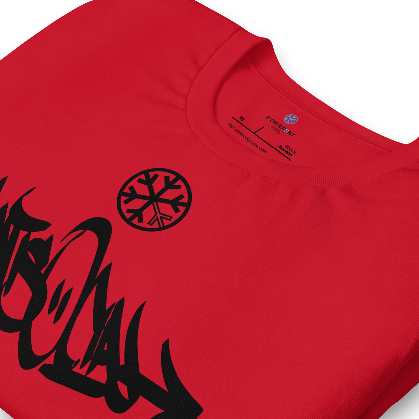 Red-Antisocial Graffiti Tag Tee from B.Different Clothing, detail, graffiti-inspired streetwear t-shirt