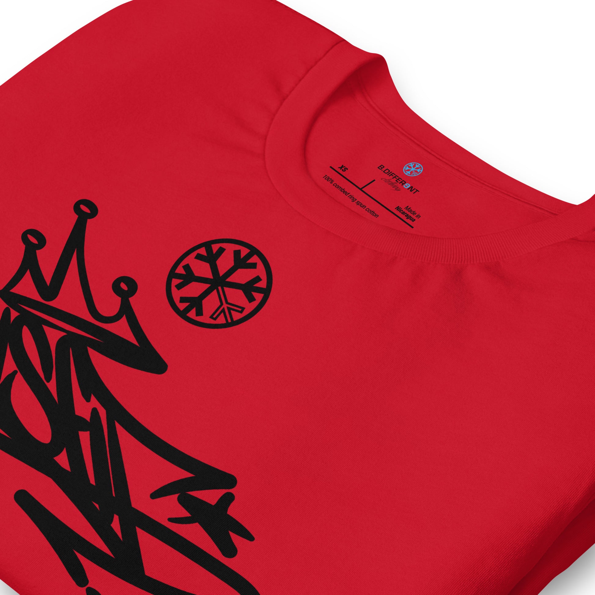 Red-Misfit Graffiti Tag Tee from B.Different Clothing, detail, graffiti-inspired streetwear t-shirt