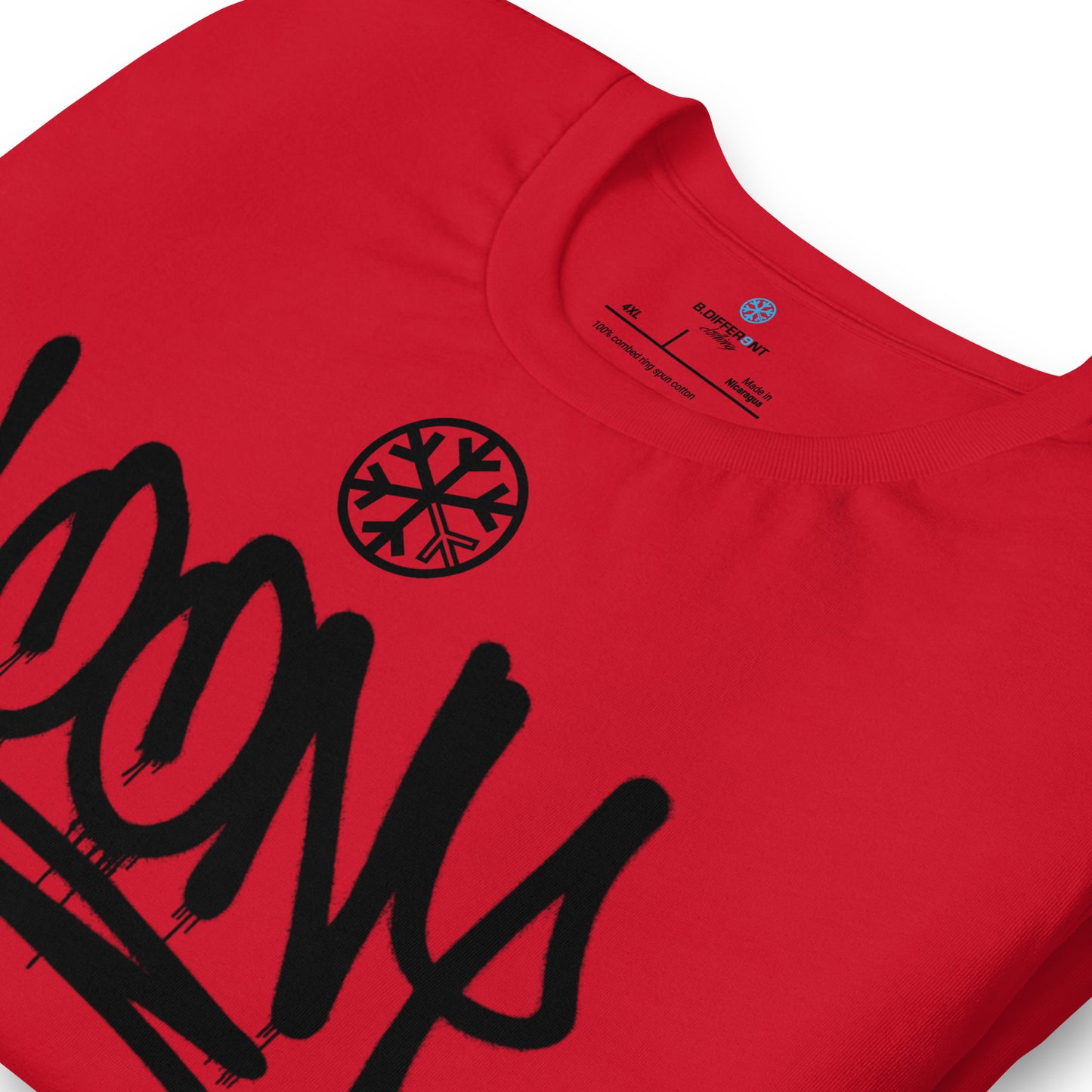 Red-Loony Graffiti Tag Tee from B.Different Clothing, detail, graffiti-inspired streetwear t-shirt