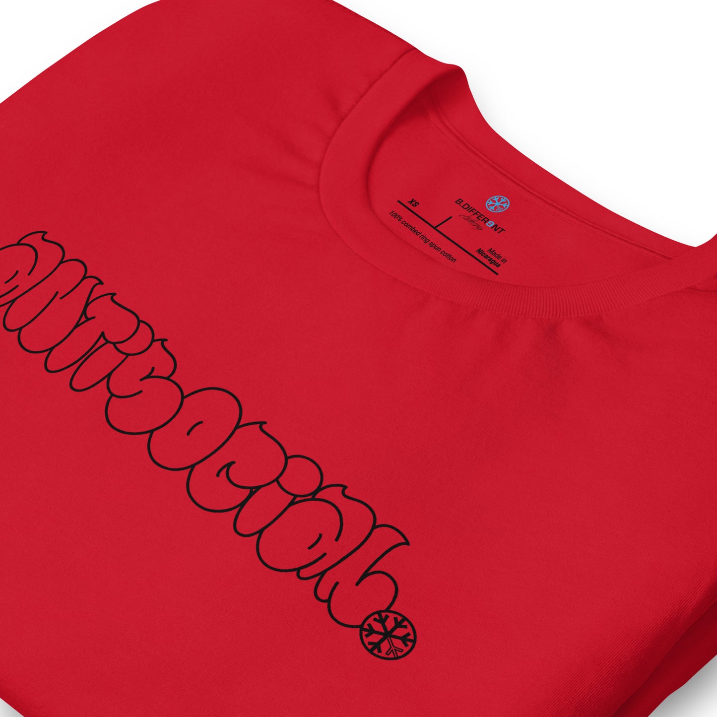Red-Antisocial Graffiti Hollow Tee from B.Different Clothing, detail, graffiti-inspired streetwear t-shirt
