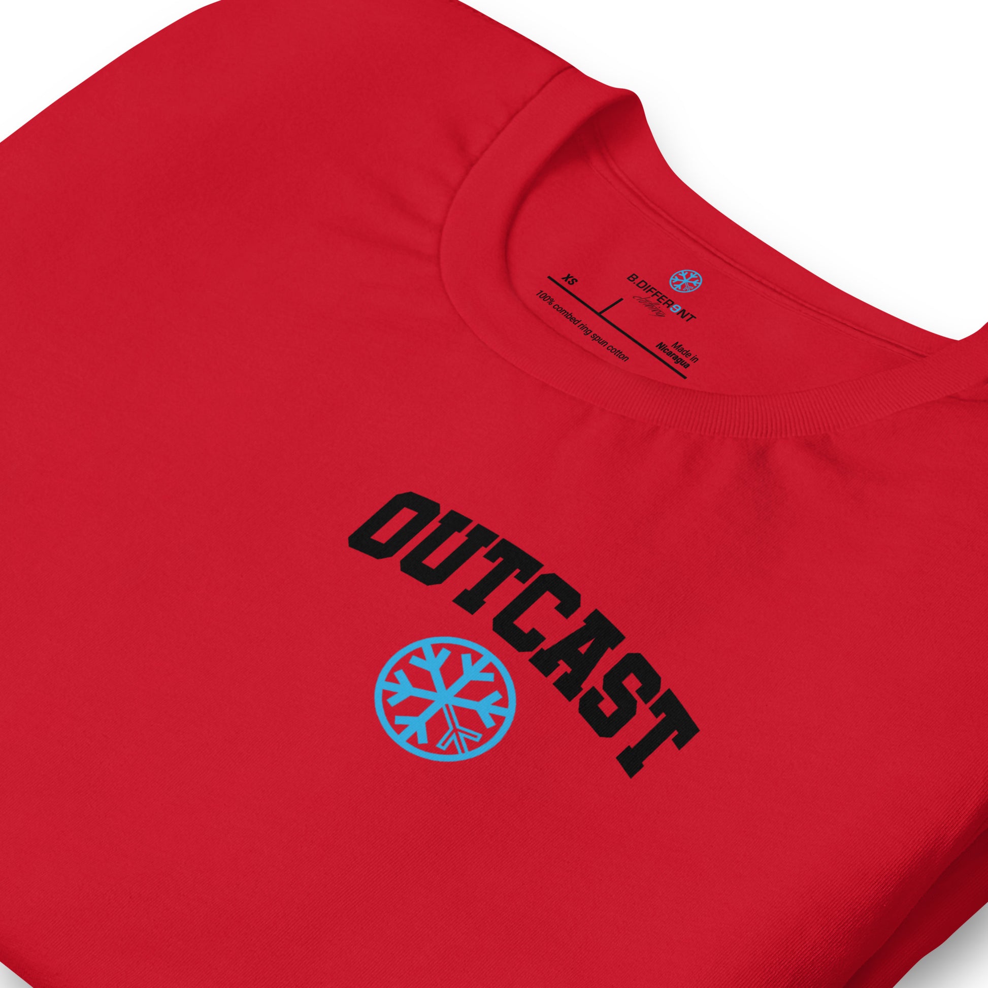 Red-Outcast Graffiti Character Tee from B.Different Clothing, detail, graffiti-inspired streetwear t-shirt