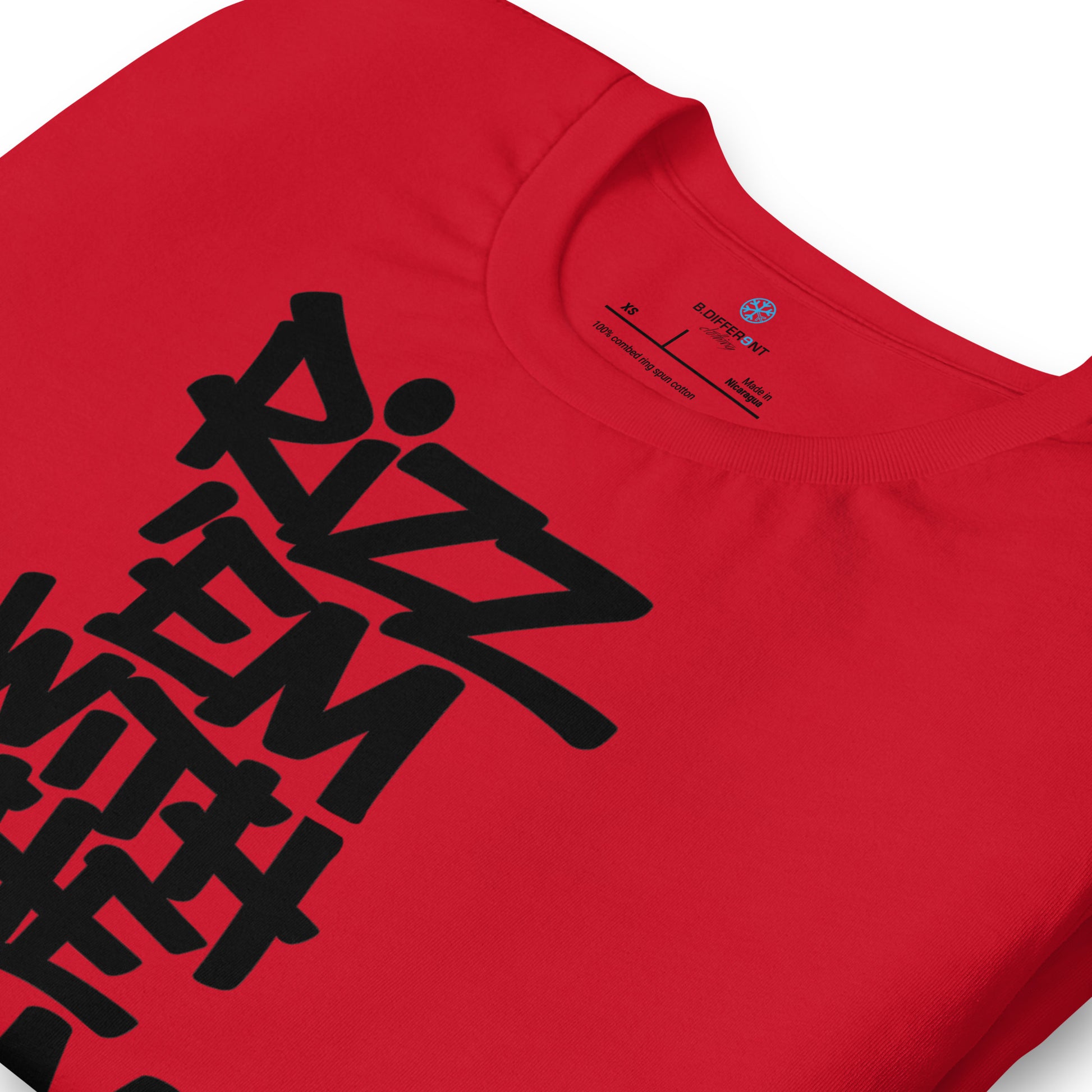 Red-Rizz 'Em With The 'Tism Graffiti Tee from B.Different Clothing, detail, graffiti-inspired streetwear t-shirt