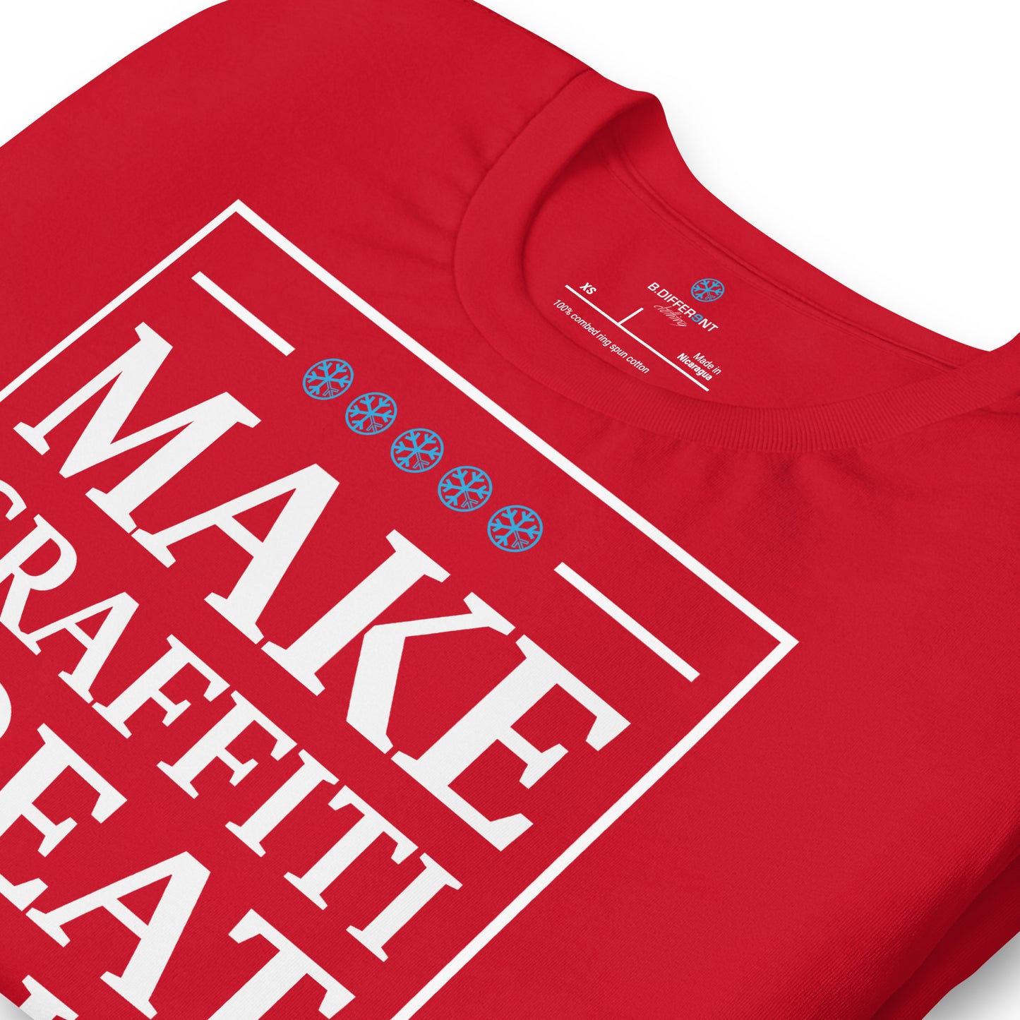 Red-Make Graffiti Great Again Tee from B.Different Clothing, detail, graffiti-inspired streetwear t-shirt