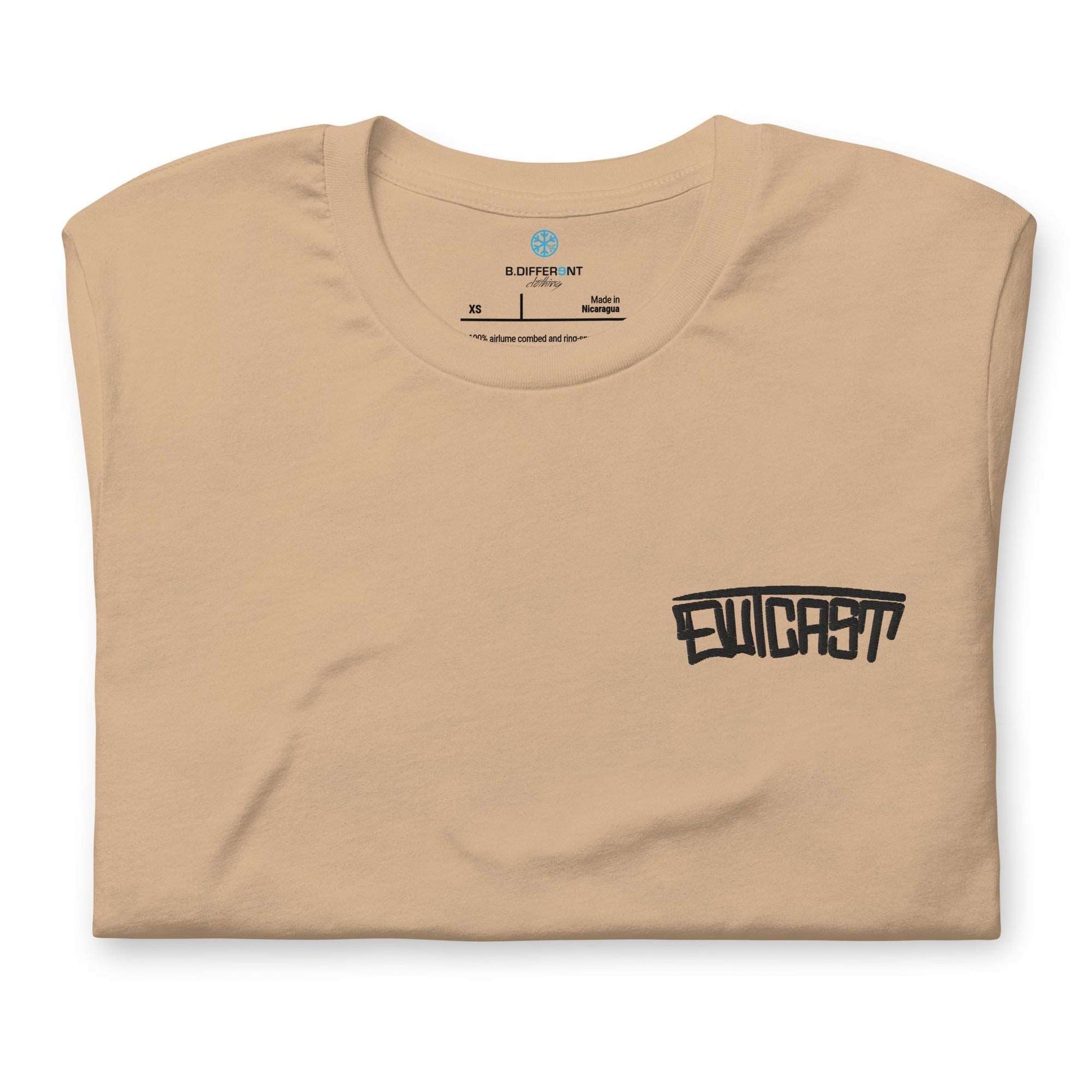 folded Outcast Graffiti Tag Tee beige B.Different Clothing graffiti street art inspired streetwear brand