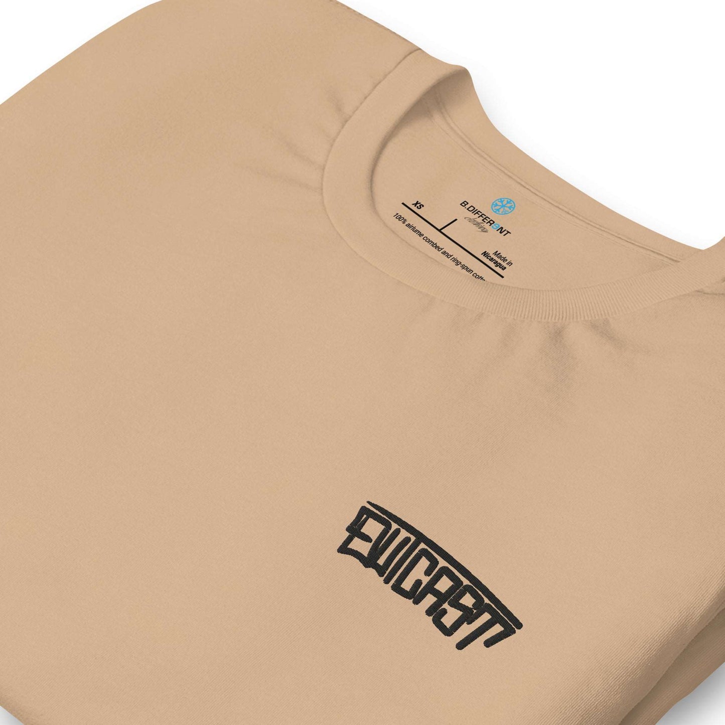 detail of Outcast Graffiti Tag Tee beige B.Different Clothing graffiti street art inspired streetwear brand