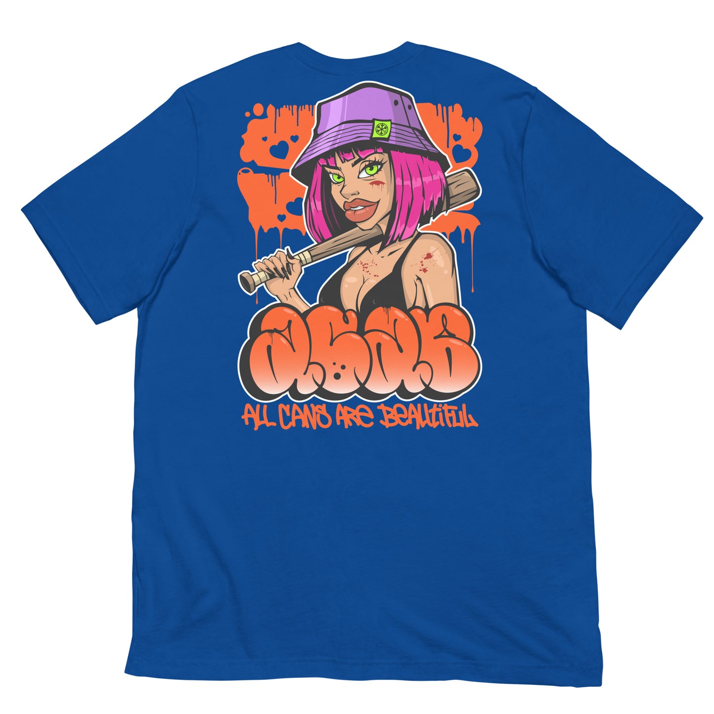 Blue-ACAB Girl Graffiti Tee from B.Different Clothing, back view, graffiti-inspired streetwear
