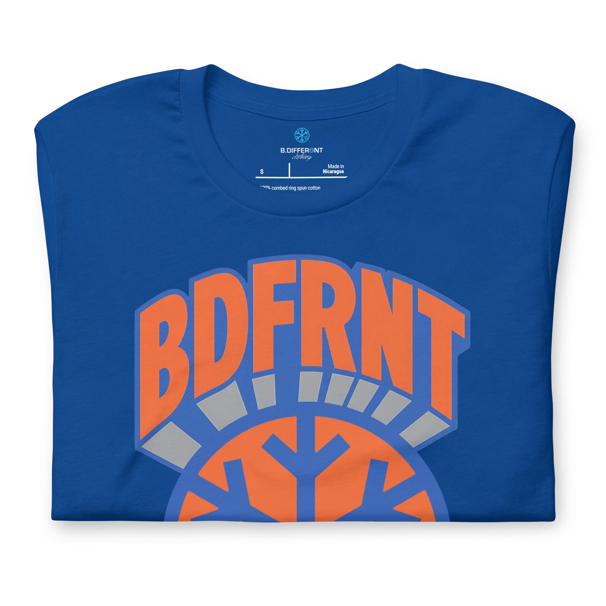 Blue-BDFRNT Logo 1989 Tee from B.Different Clothing, folded, graffiti-inspired streetwear t-shirt
