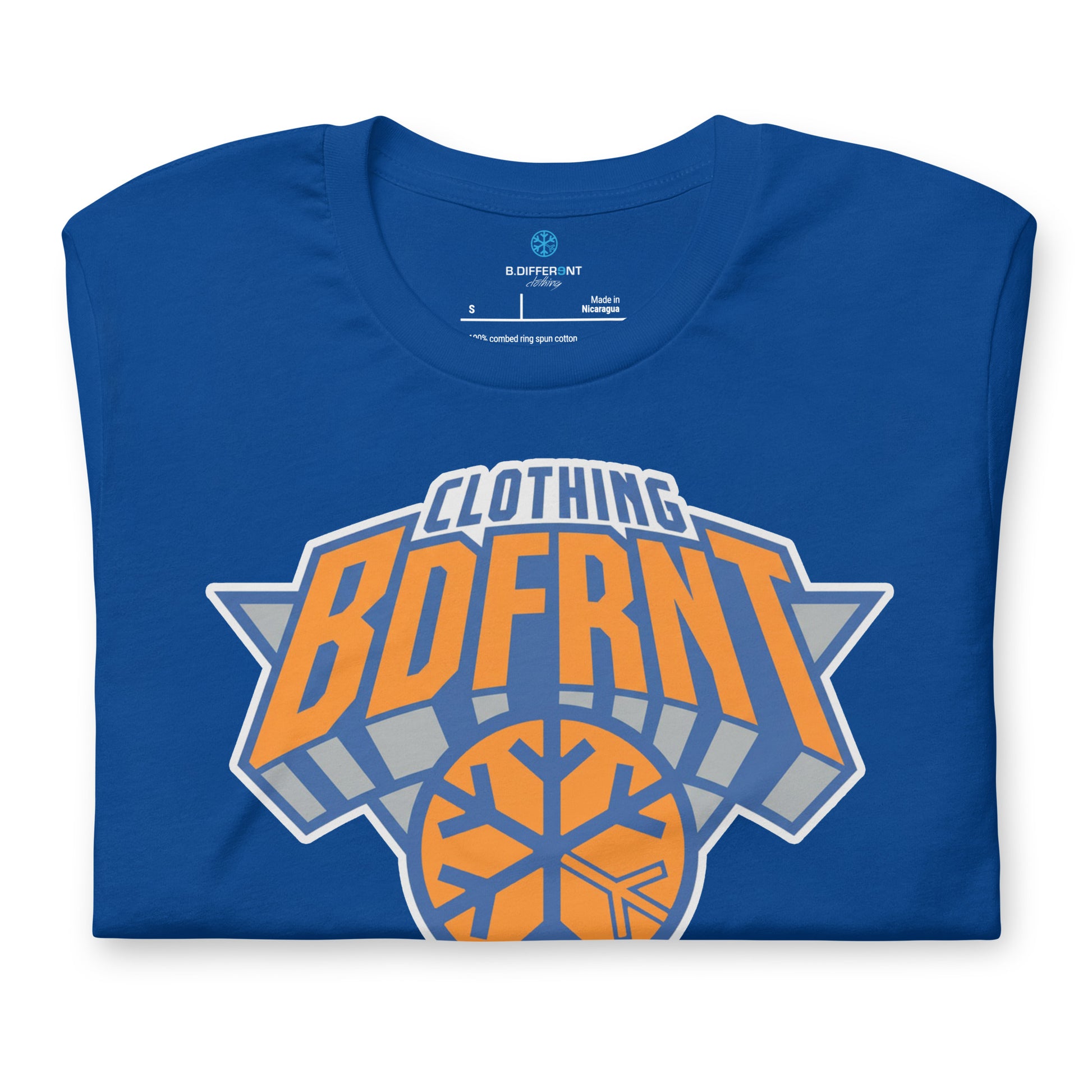 Blue-BDFRNT Logo 2011 Tee from B.Different Clothing, folded, graffiti-inspired streetwear t-shirt