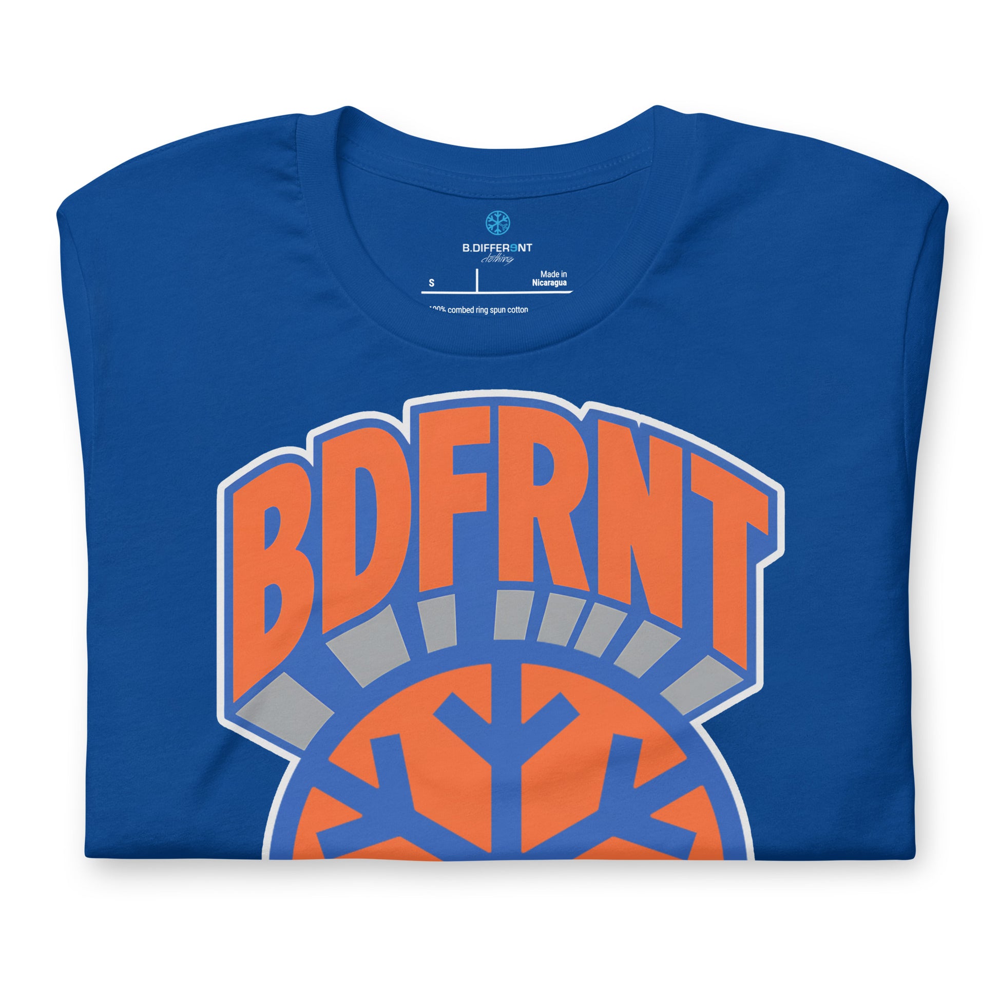 Blue-BDFRNT Logo 1989 Tee from B.Different Clothing, folded, graffiti-inspired streetwear t-shirt