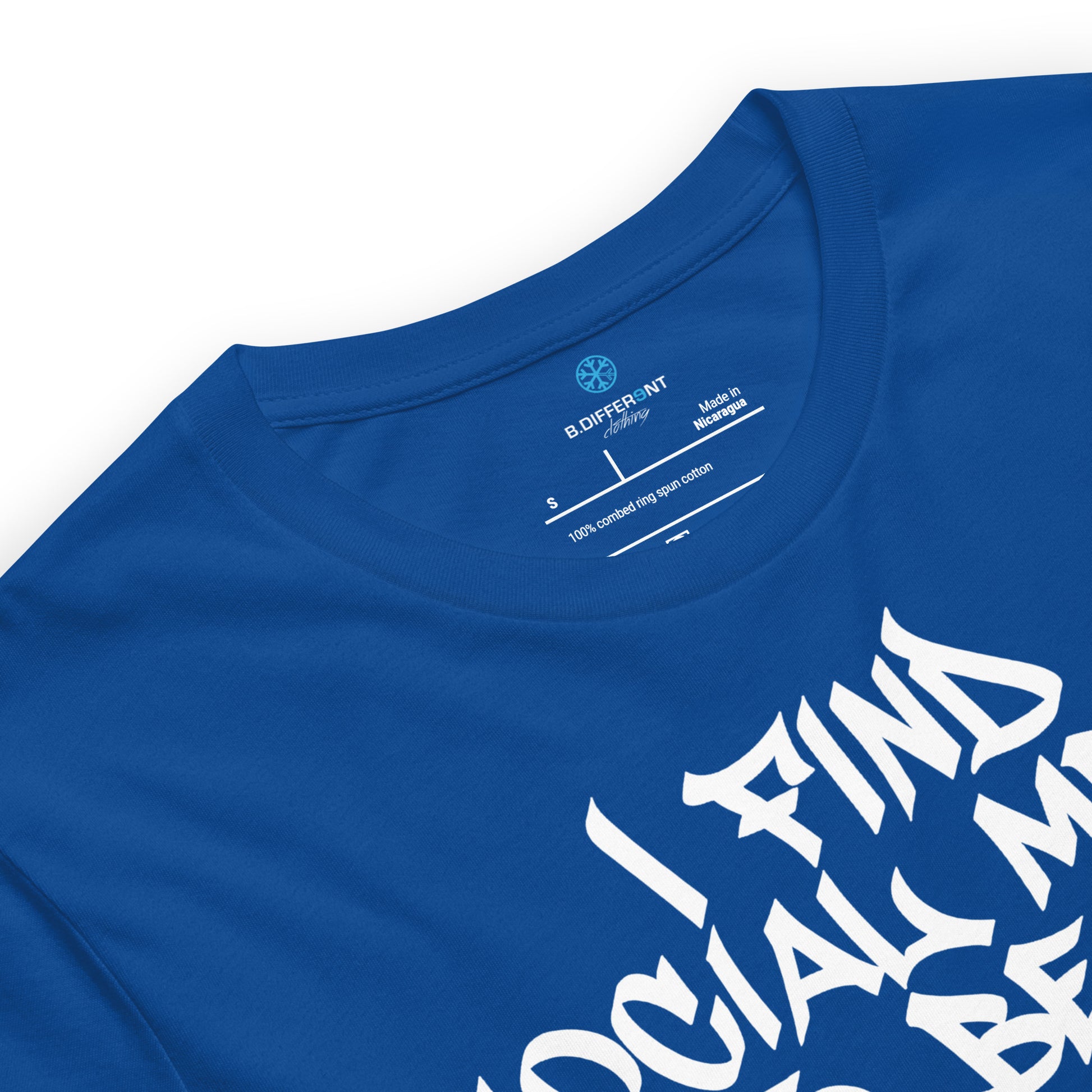 Blue-Social Media Graffiti Tag Tee from B.Different Clothing, collar, graffiti-inspired streetwear t-shirt