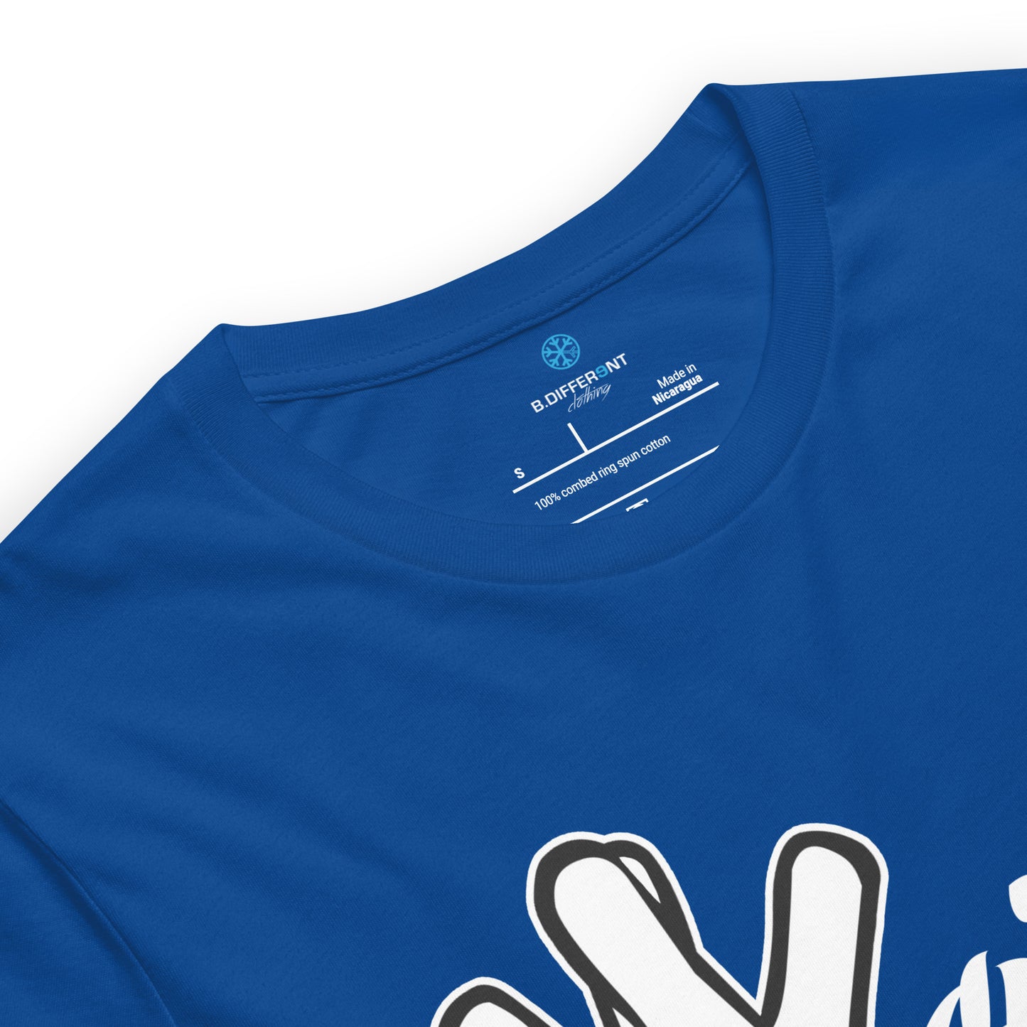 Blue-Weirdo Hand Sign Tee from B.Different Clothing, collar, graffiti-inspired streetwear t-shirt