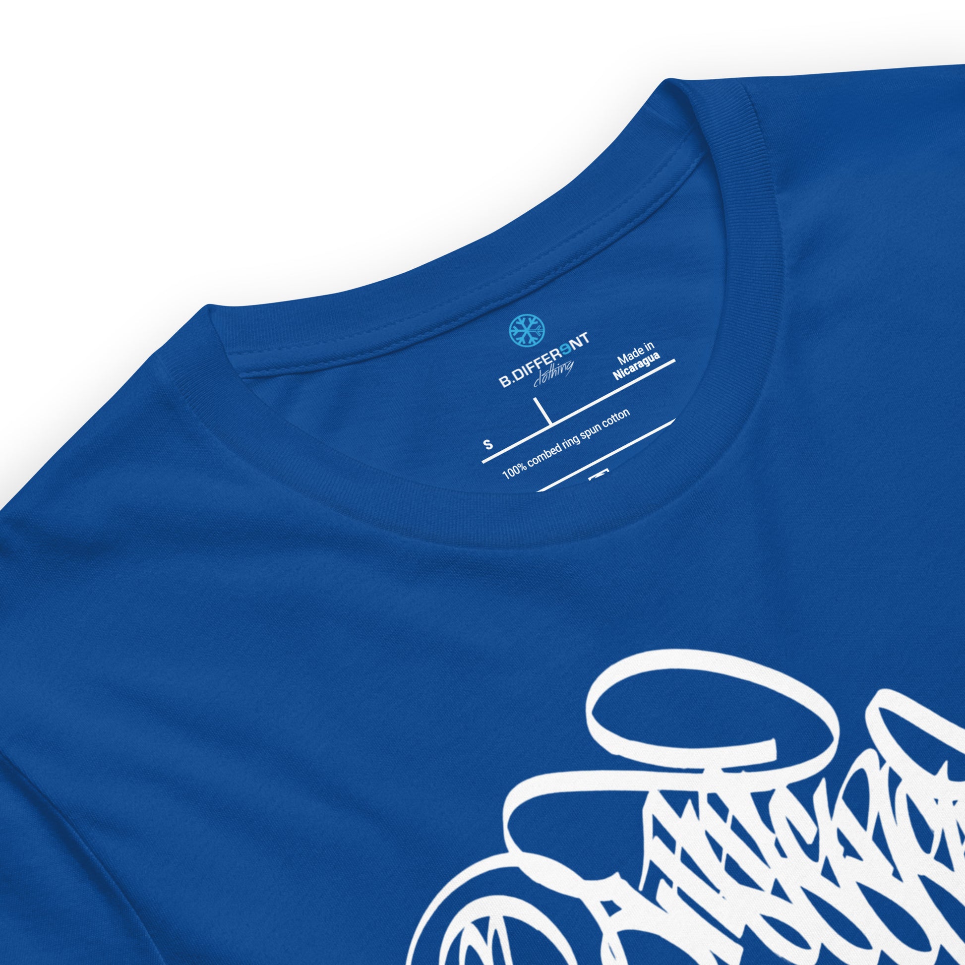 Blue-B.Different Clothing Graffiti Tag Tee from B.Different Clothing, collar, graffiti-inspired streetwear t-shirt