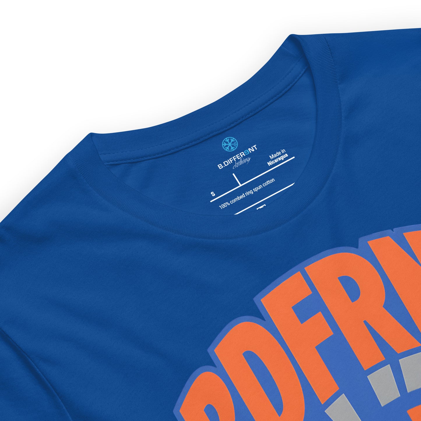 Blue-BDFRNT Logo 1989 Tee from B.Different Clothing, collar, graffiti-inspired streetwear t-shirt