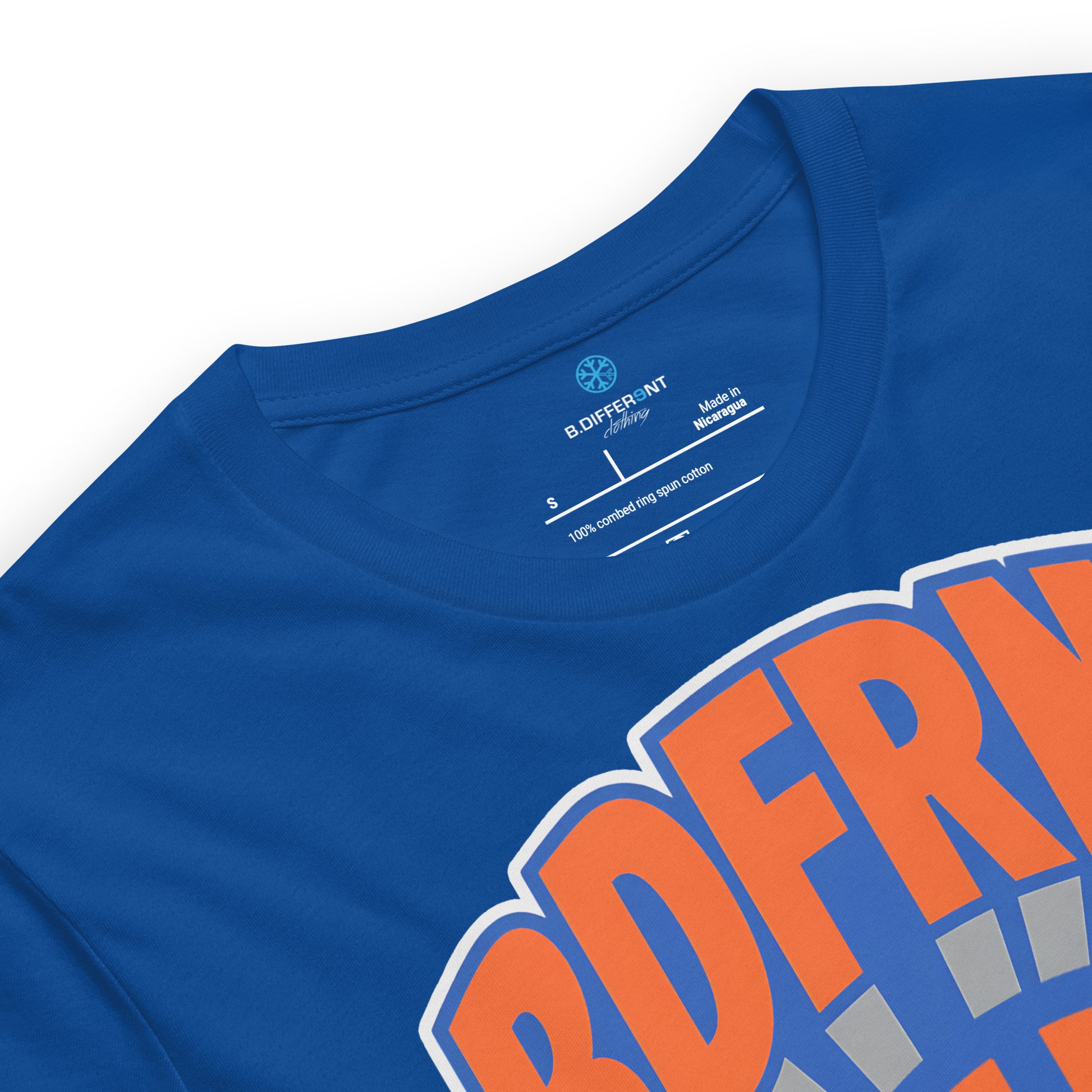 Blue-BDFRNT Logo 1989 Tee from B.Different Clothing, collar, graffiti-inspired streetwear t-shirt