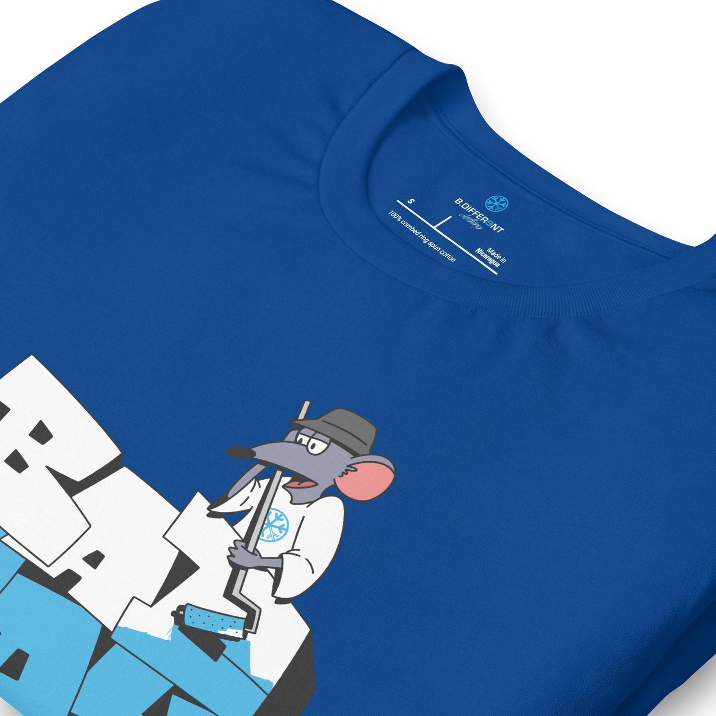 Blue-Bad Boy Graffiti Tee from B.Different Clothing, detail, graffiti-inspired streetwear t-shirt