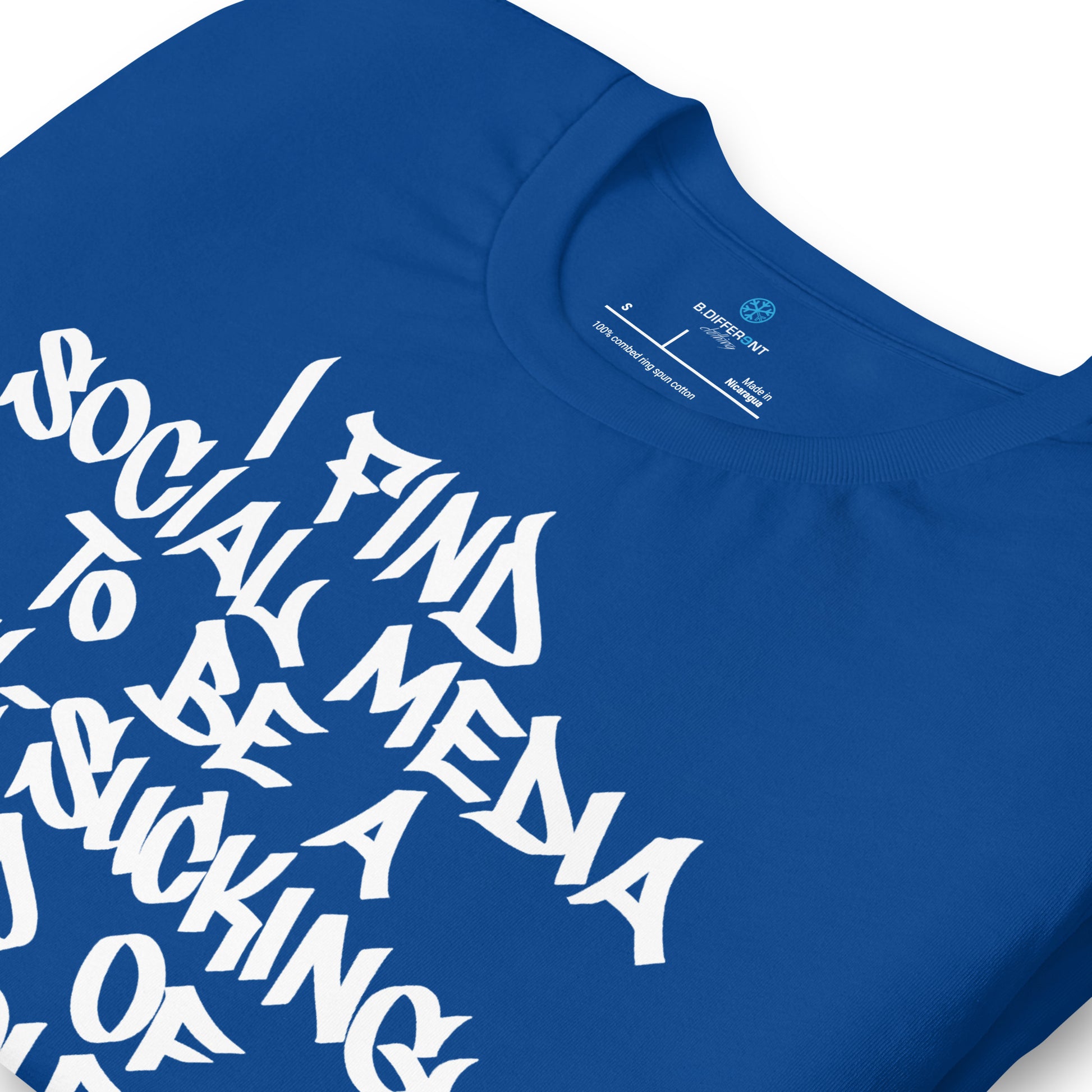 Blue-Social Media Graffiti Tag Tee from B.Different Clothing, detail, graffiti-inspired streetwear t-shirt