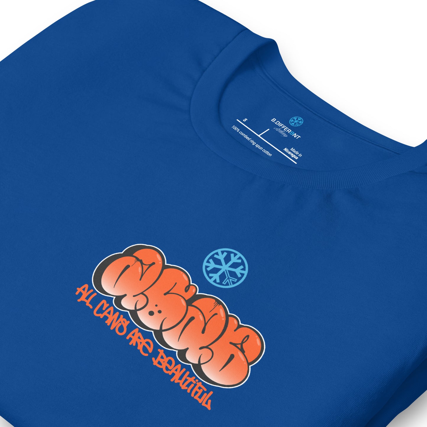 Blue-ACAB Girl Graffiti Tee from B.Different Clothing, detail, graffiti-inspired streetwear