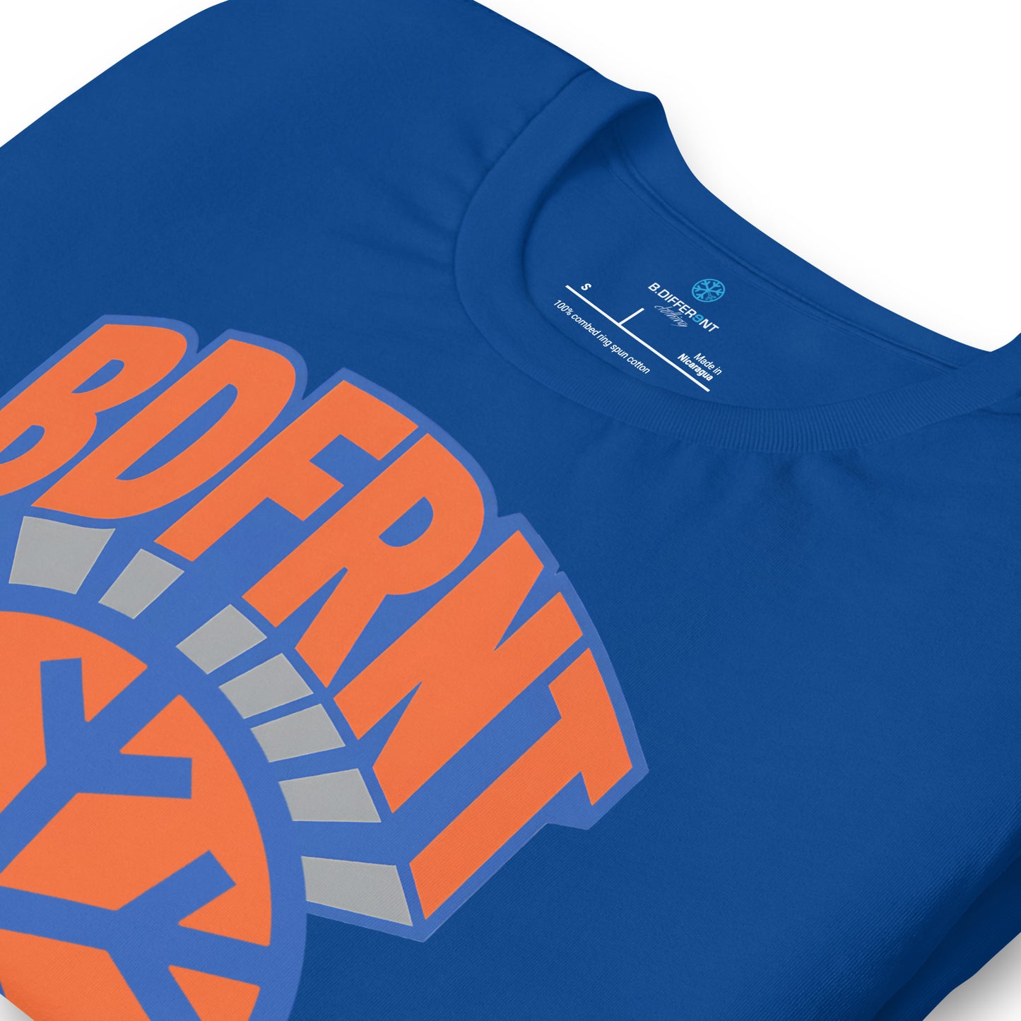 Blue-BDFRNT Logo 1989 Tee from B.Different Clothing, detail, graffiti-inspired streetwear t-shirt
