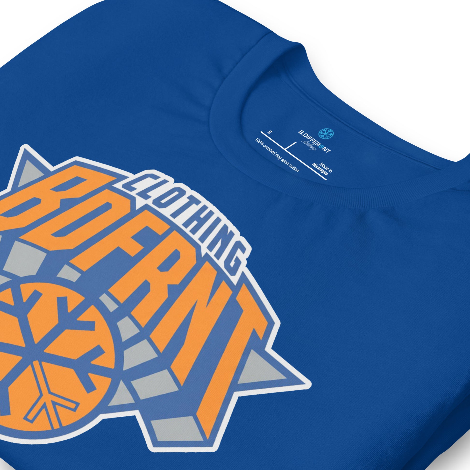 Blue-BDFRNT Logo 2011 Tee from B.Different Clothing, detail, graffiti-inspired streetwear t-shirt
