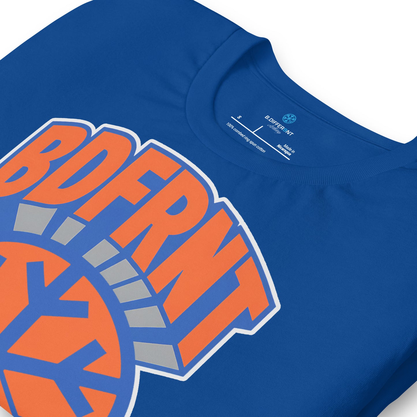 Blue-BDFRNT Logo 1989 Tee from B.Different Clothing, detail, graffiti-inspired streetwear t-shirt