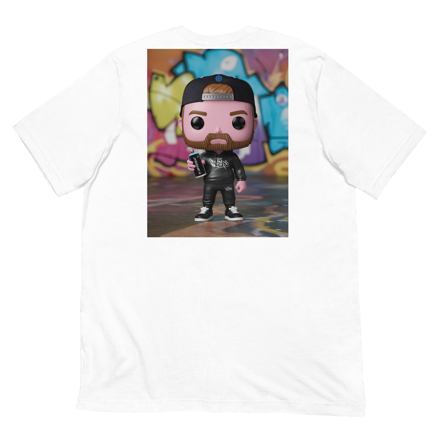 back of graffiti artist vinyl figure tee white by B.Different Clothing graffiti street art inspired streetwear brand