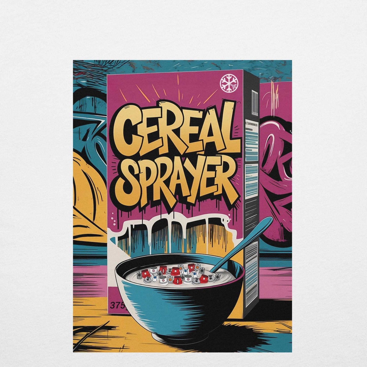 graphic of Cereal Sprayer Graffiti Tee white B.Different Clothing graffiti street art inspired streetwear brand