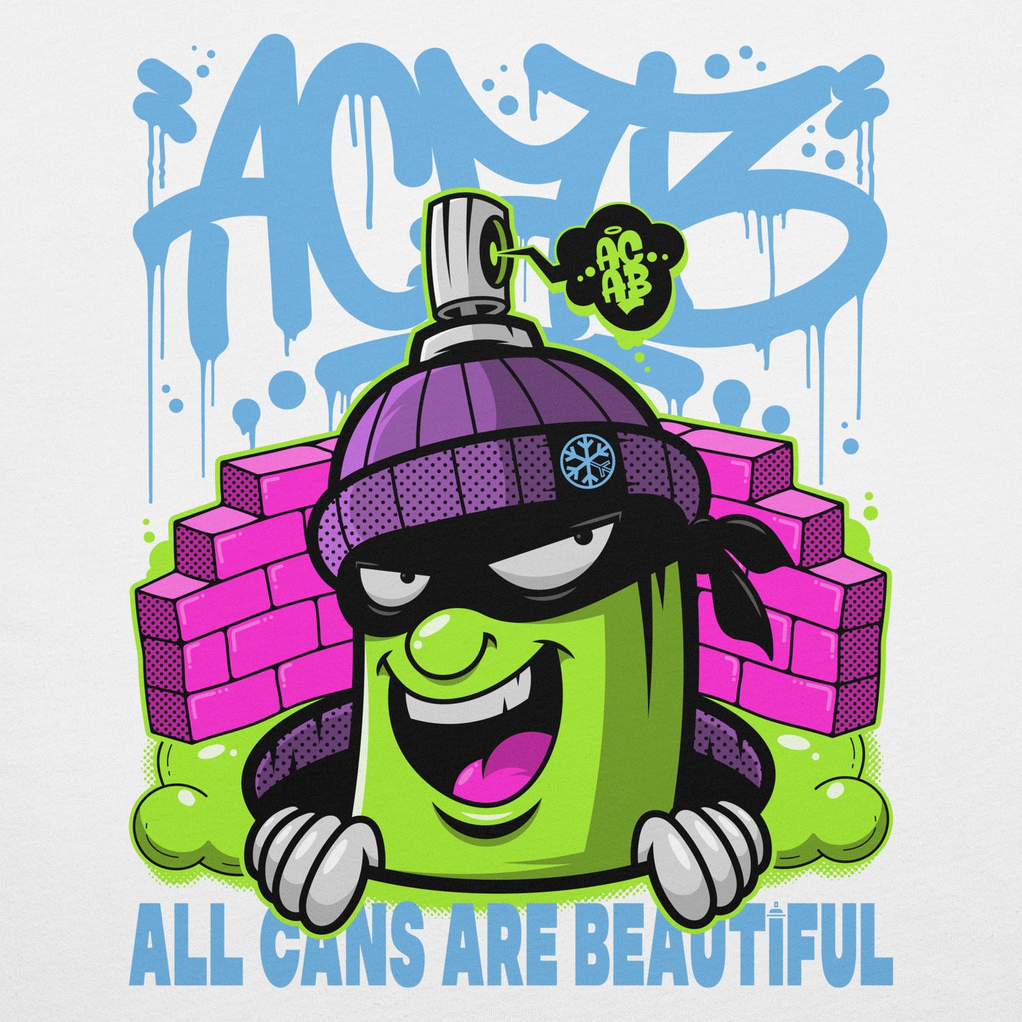 White-ACAB Graffiti Character Tee from B.Different Clothing, graphic, graffiti-inspired streetwear t-shirt