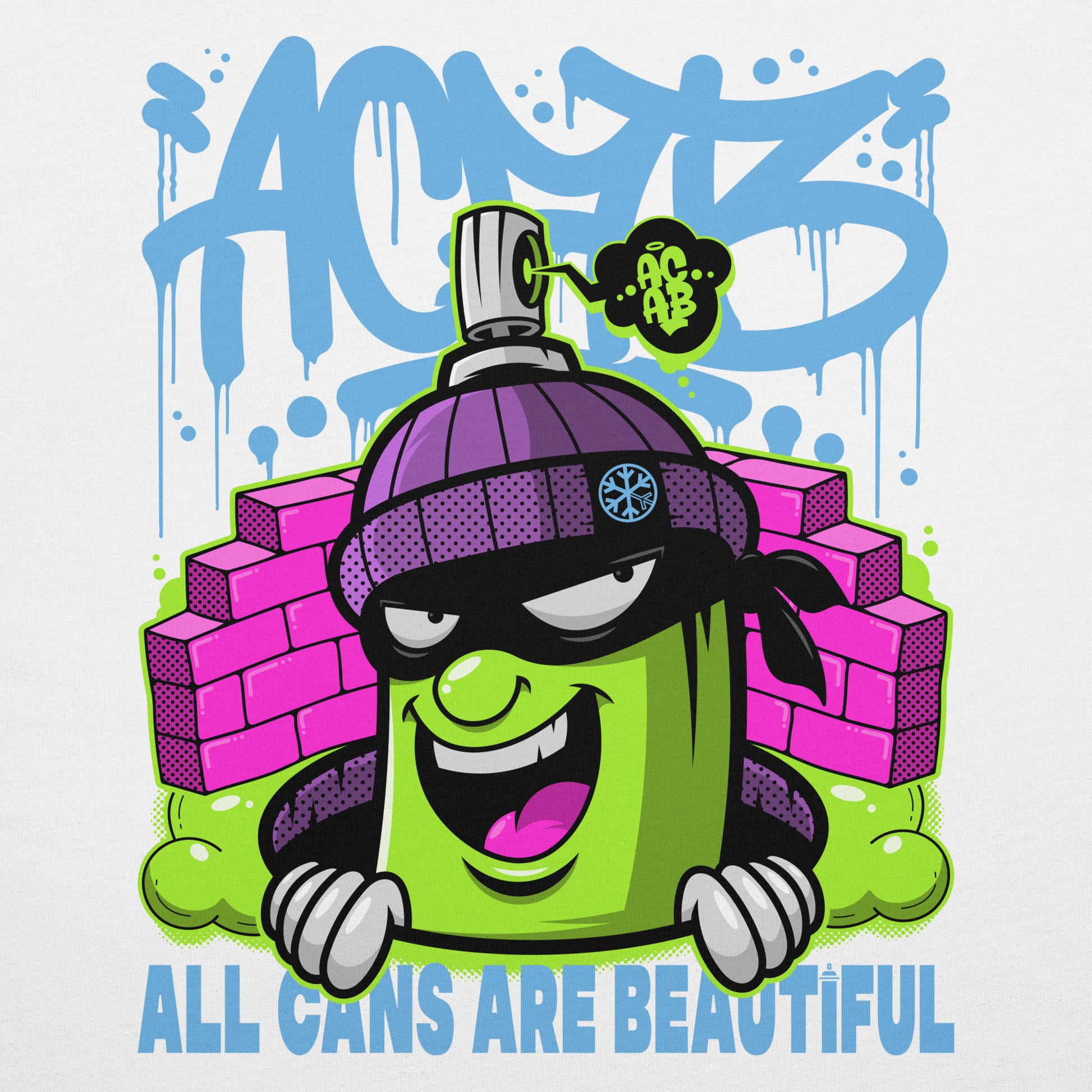 White-ACAB Graffiti Character Tee from B.Different Clothing, graphic, graffiti-inspired streetwear t-shirt