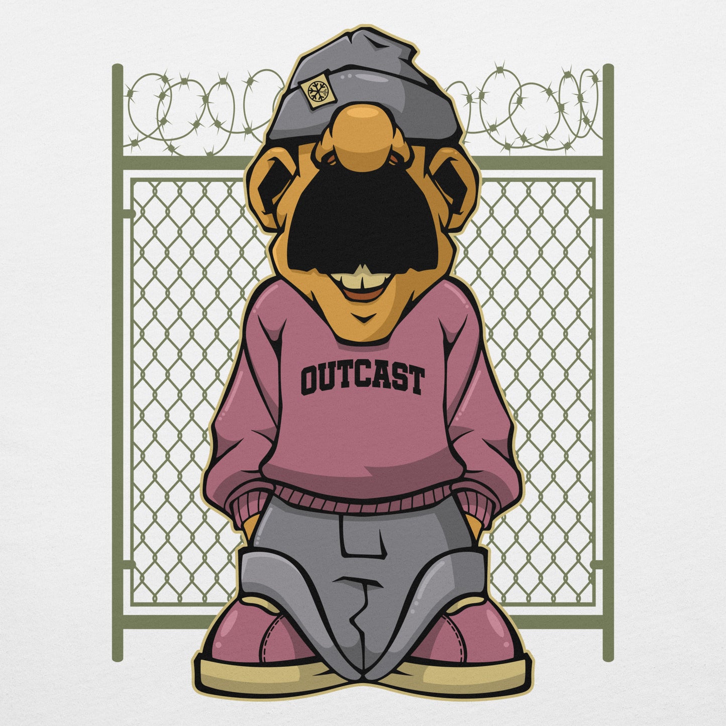 White-Outcast Graffiti Character Tee from B.Different Clothing, graphic, graffiti-inspired streetwear t-shirt