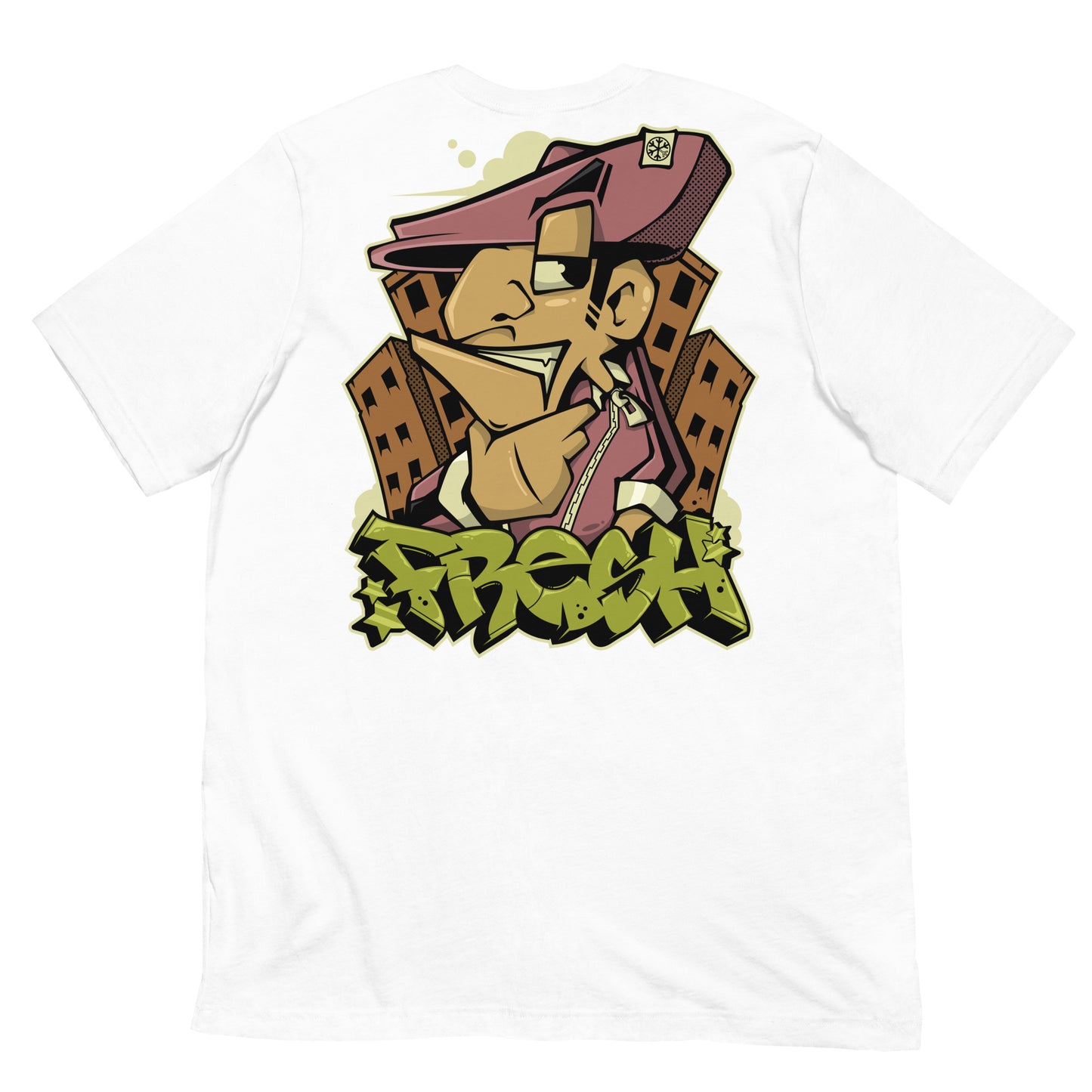 White-Fresh Graffiti Character Tee from B.Different Clothing, back view, graffiti-inspired streetwear t-shirt