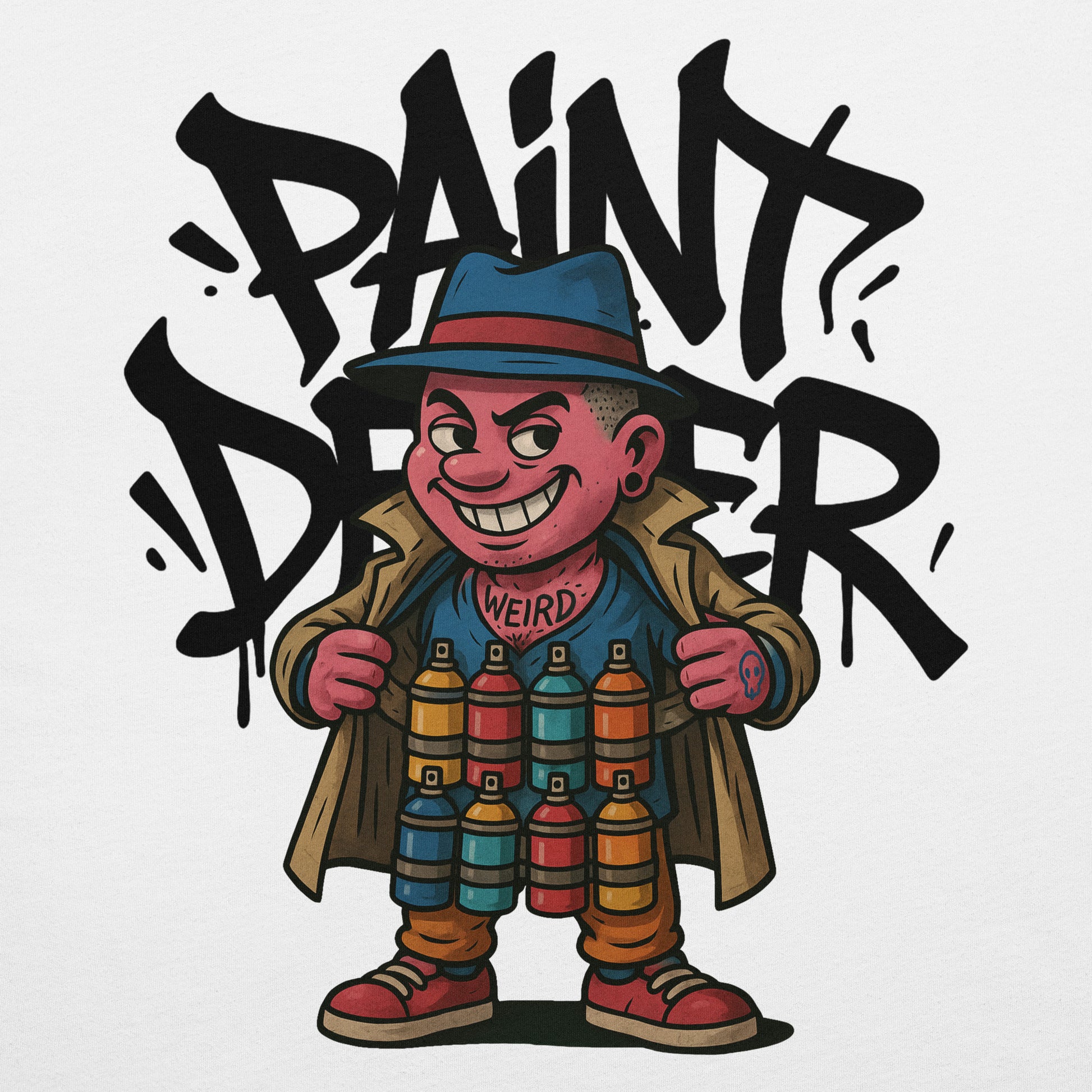 White-Paint Dealer Graffiti Character Tee from B.Different Clothing, graphic, graffiti-inspired streetwear t-shirt
