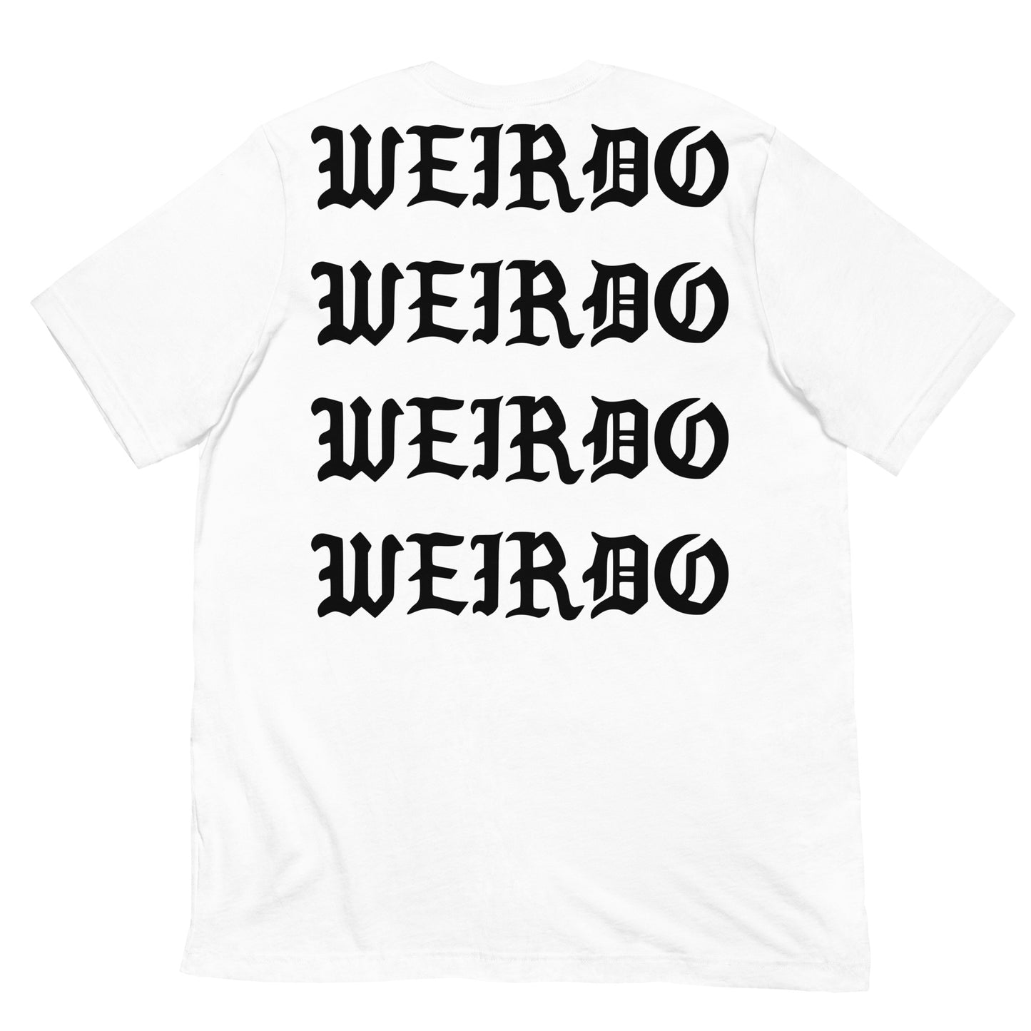 White-I Feel Like a Weirdo Tee from B.Different Clothing, back view, graffiti-inspired streetwear t-shirt