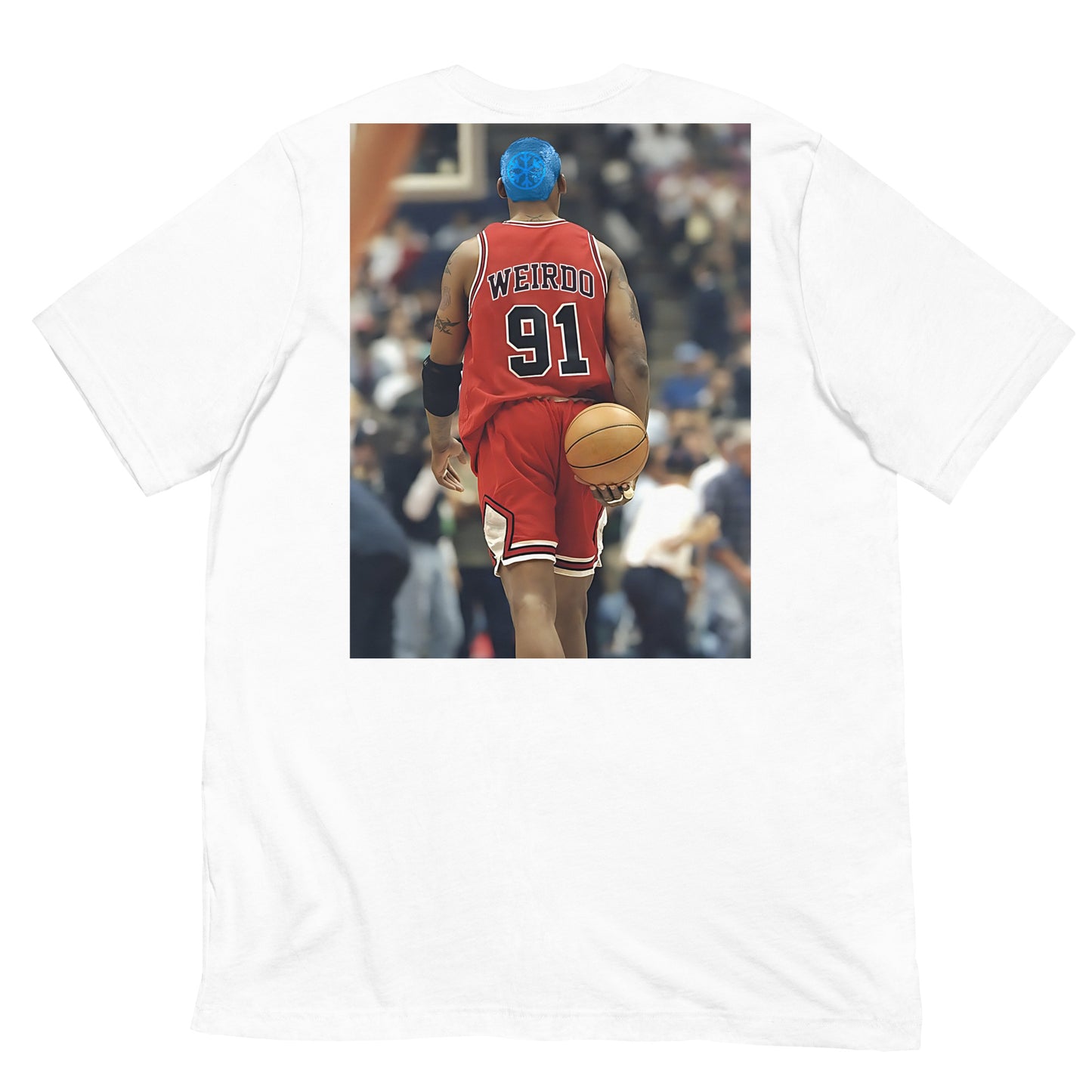 White-Dennis Graffiti Tee from B.Different Clothing, back view, graffiti-inspired streetwear t-shirt