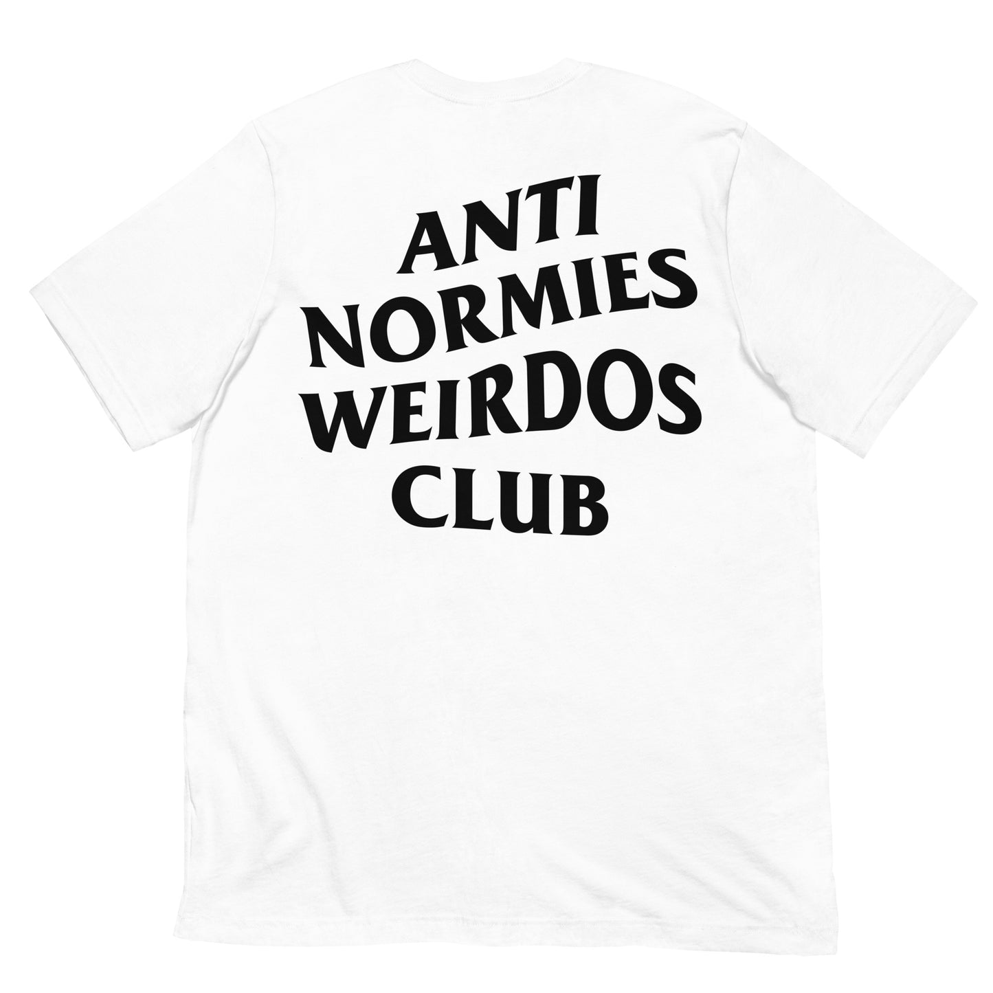 White-Anti Normies Weirdos Club Tee from B.Different Clothing, back view, graffiti-inspired streetwear t-shirt