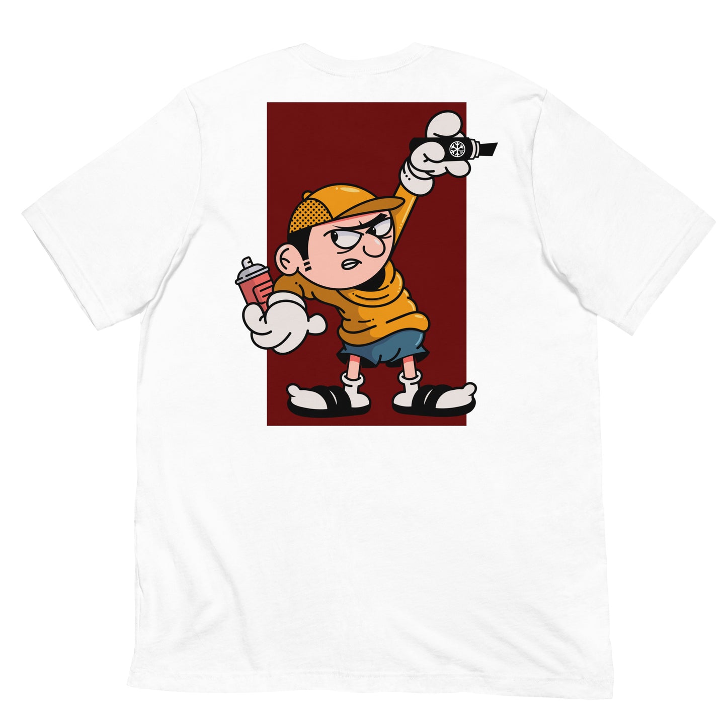 White-Get Down Graffiti Character Tee from B.Different Clothing, back view, graffiti-inspired streetwear t-shirt