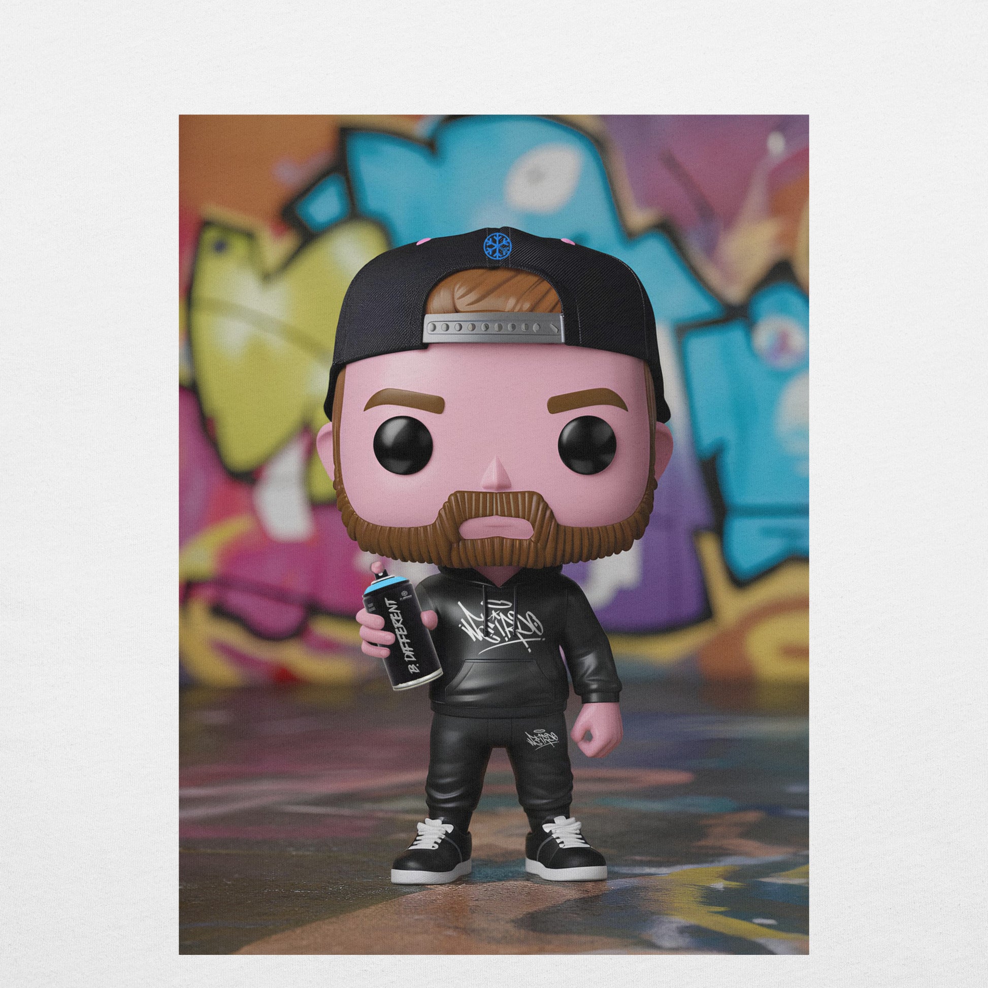 White-Graffiti Artist Vinyl Figure Tee from B.Different Clothing, graphic, graffiti-inspired streetwear t-shirt