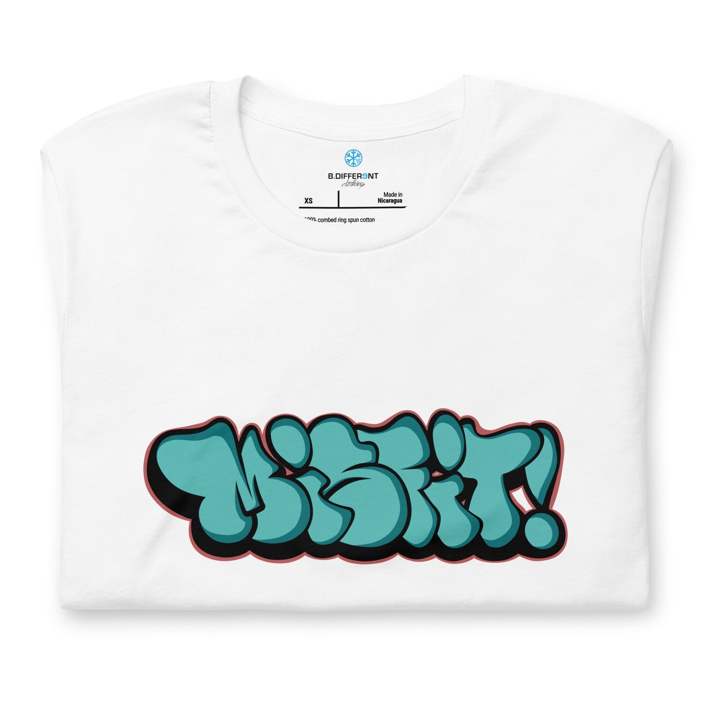 folded Misfit throwie tee white by B.Different Clothing street art graffiti inspired streetwear brand