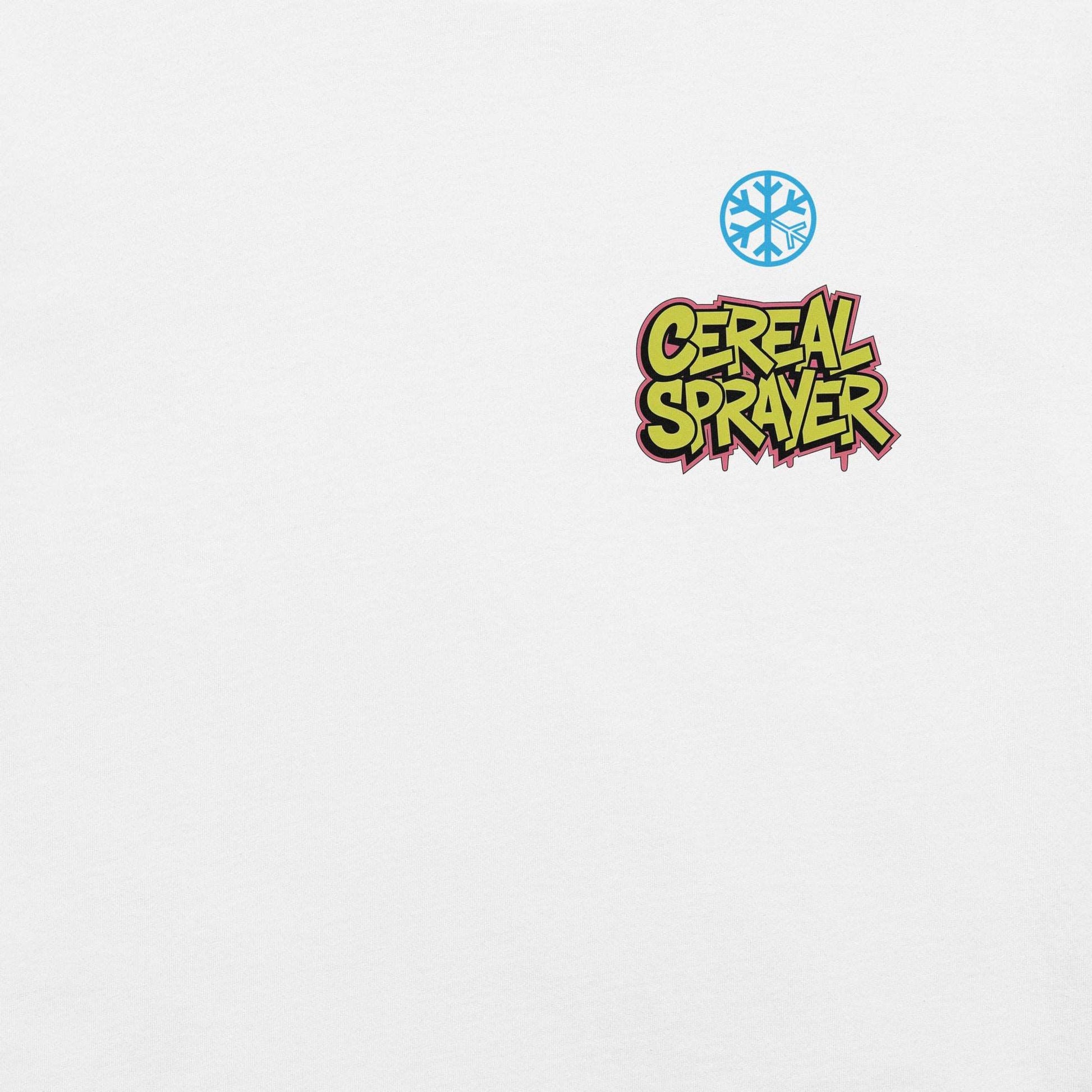 front graphic of Cereal Sprayer Graffiti Tee white B.Different Clothing graffiti street art inspired streetwear brand