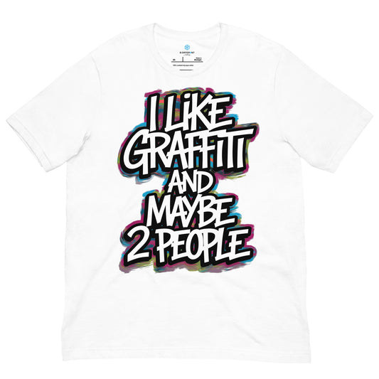 White-I Like Graffiti and Maybe 2 People Tee from B.Different Clothing, front view, graffiti-inspired streetwear t-shirt