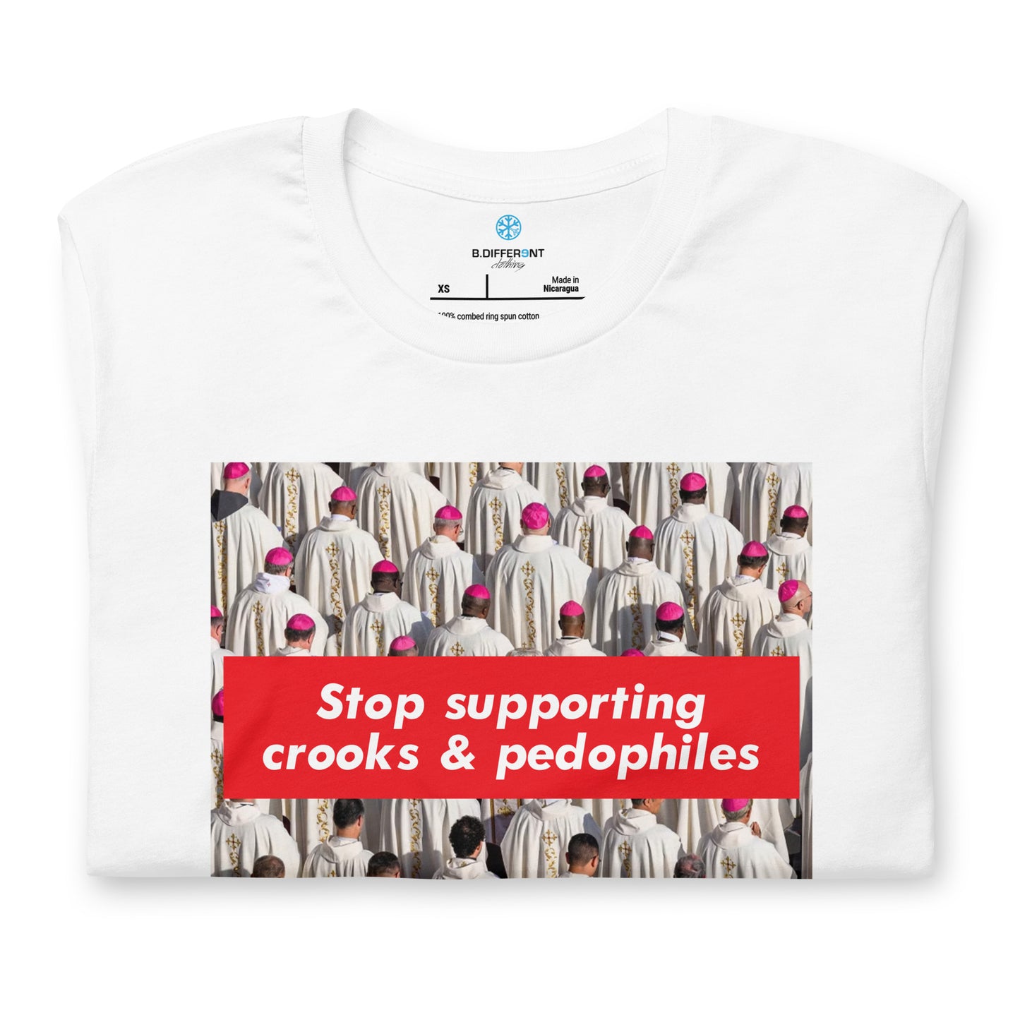 White-Vatican Crooks Tee from B.Different Clothing, folded, graffiti-inspired streetwear t-shirt