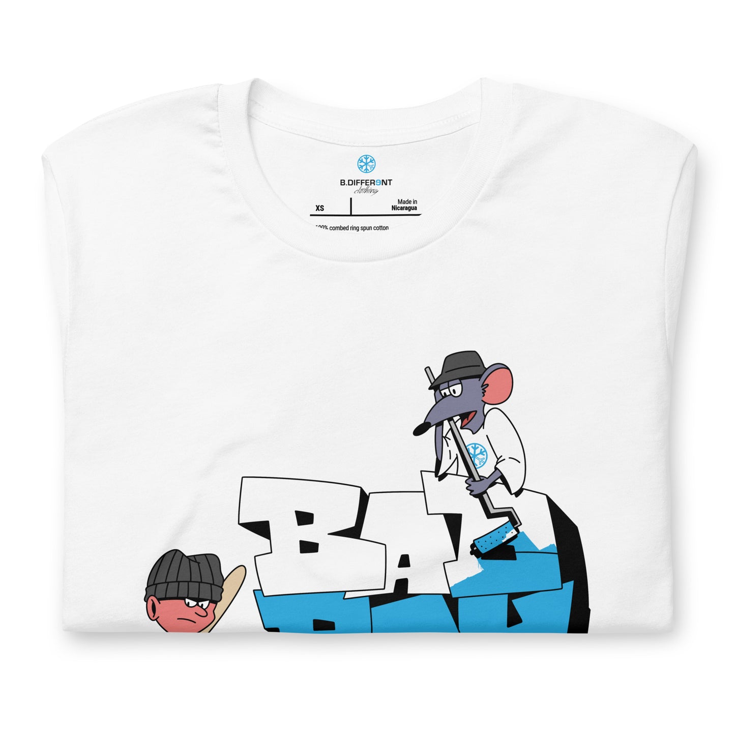 White-Bad Boy Graffiti Tee from B.Different Clothing, folded, graffiti-inspired streetwear t-shirt