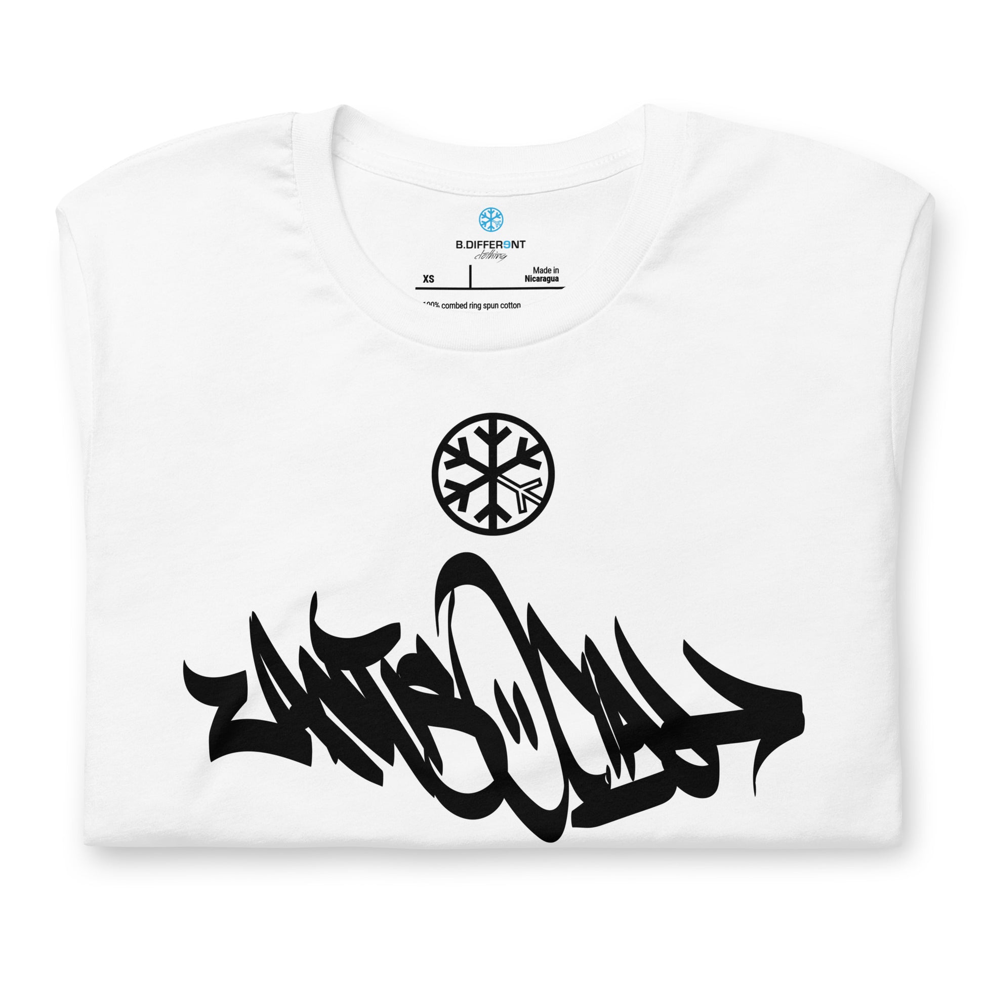 White-Antisocial Graffiti Tag Tee from B.Different Clothing, folded, graffiti-inspired streetwear t-shirt