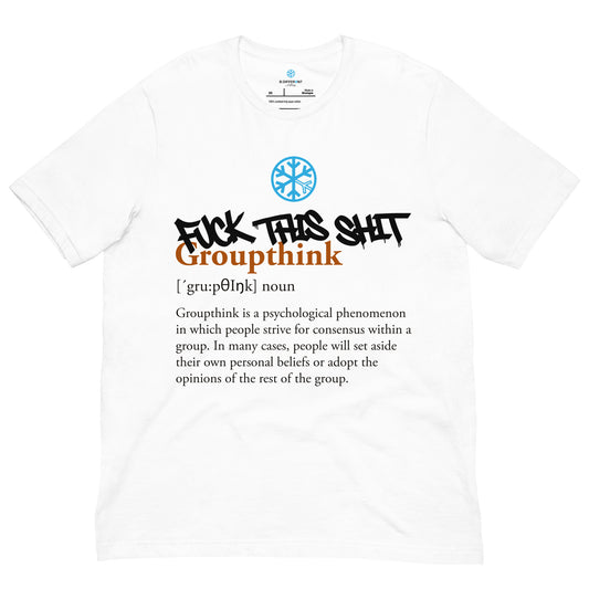 White-Groupthink Graffiti Tee from B.Different Clothing, front view, graffiti-inspired streetwear t-shirt