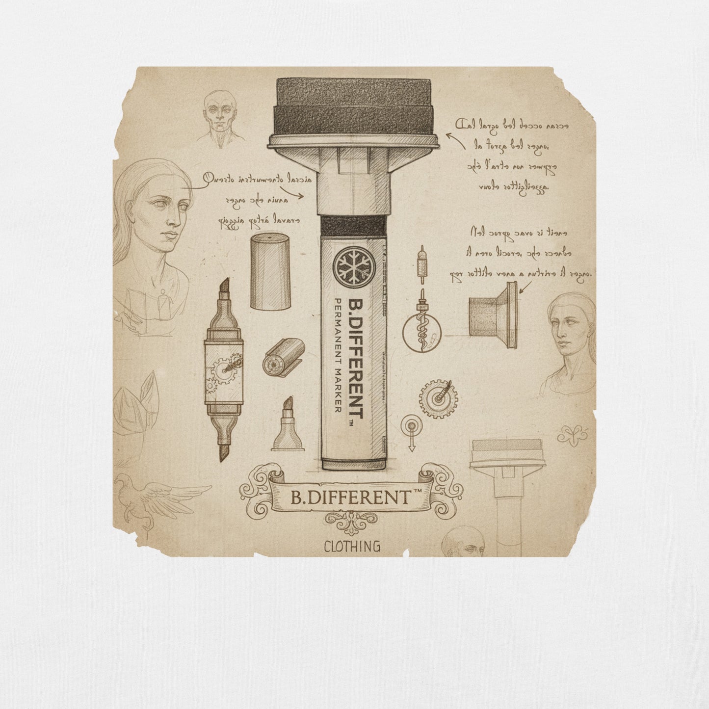 White-Marker Sketch Graffiti Tee from B.Different Clothing, graphic, graffiti-inspired streetwear t-shirt