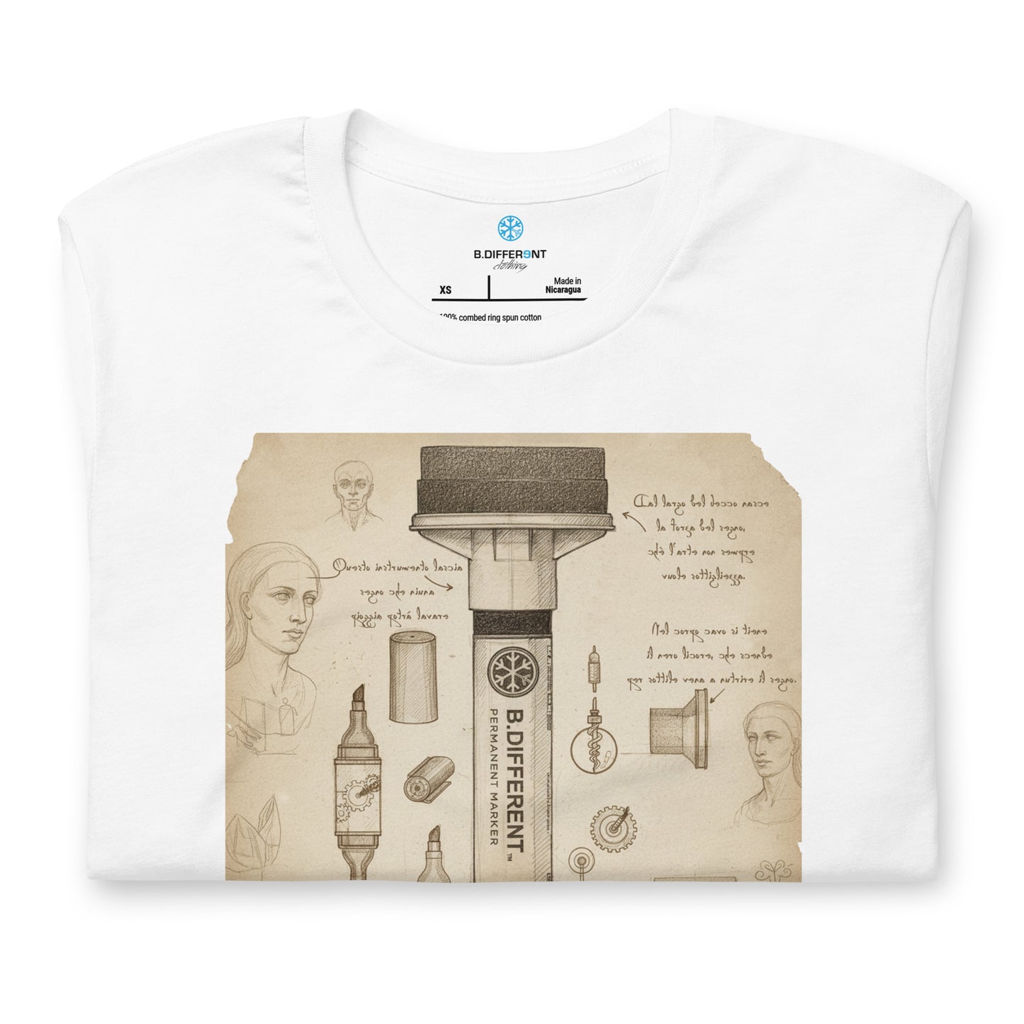 White-Marker Sketch Graffiti Tee from B.Different Clothing, folded, graffiti-inspired streetwear t-shirt