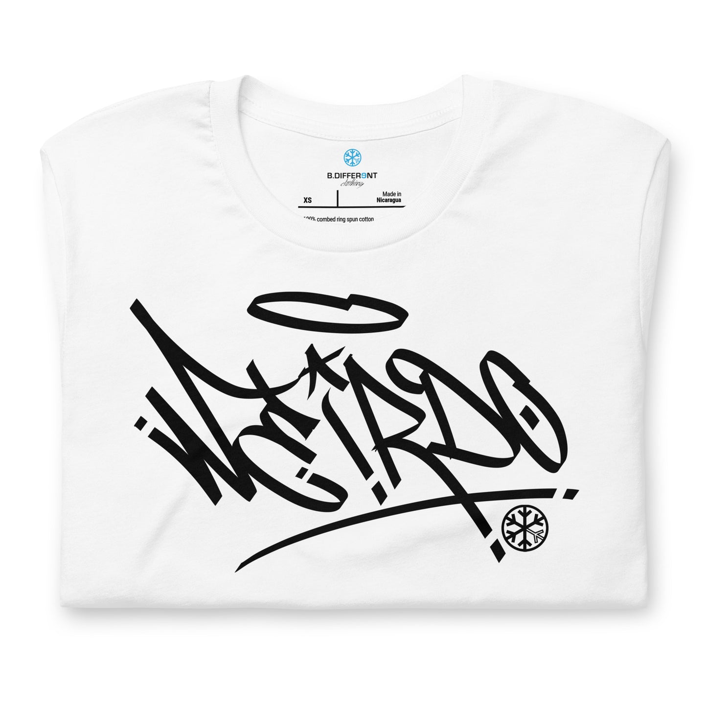 White-Weirdo Tag Graffiti Tee from B.Different Clothing, folded, graffiti-inspired streetwear t-shirt