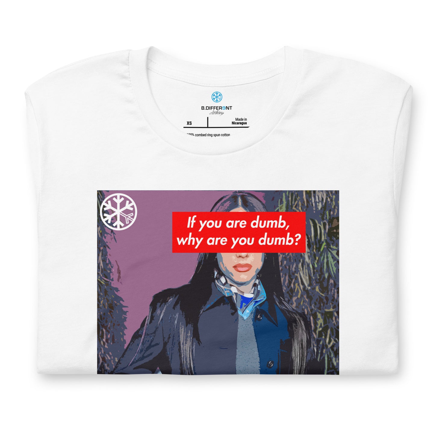 White-Why Are You Dumb Tee from B.Different Clothing, folded, graffiti-inspired streetwear t-shirt