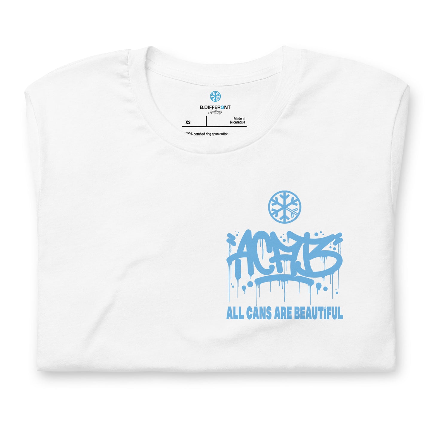 White-ACAB Graffiti Character Tee from B.Different Clothing, folded, graffiti-inspired streetwear t-shirt